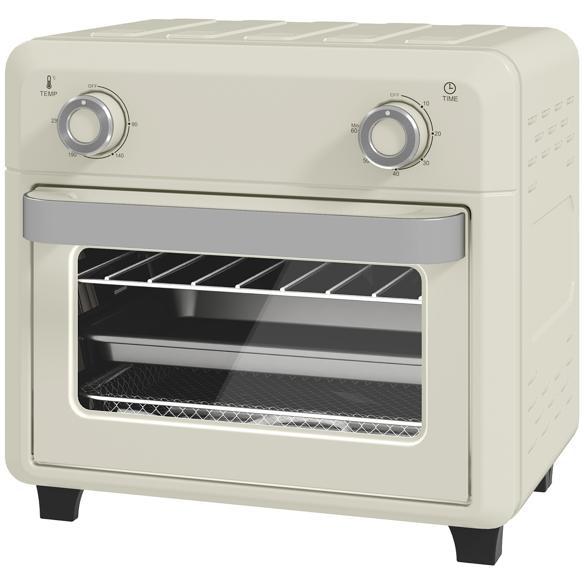 10 litru karstā gaisa krāsns grilēšanai, cepšanai un fritēšanai, taimeris, 1000 W, piemērota mazgāšanai trauku mazgājamā mašīnā, krēmbalta