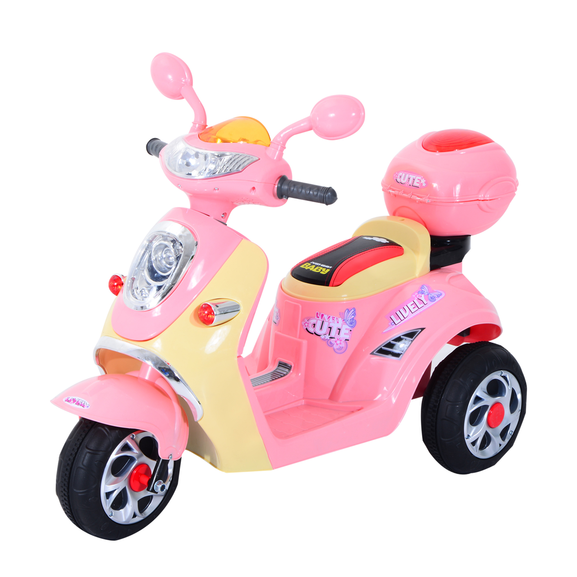 Elektriskais bērnu motocikls, elektriskā automašīna, bērnu transportlīdzeklis, trīsritenis, 6V, metāls+PP, 108x51x75cm (rozā+dzeltens)