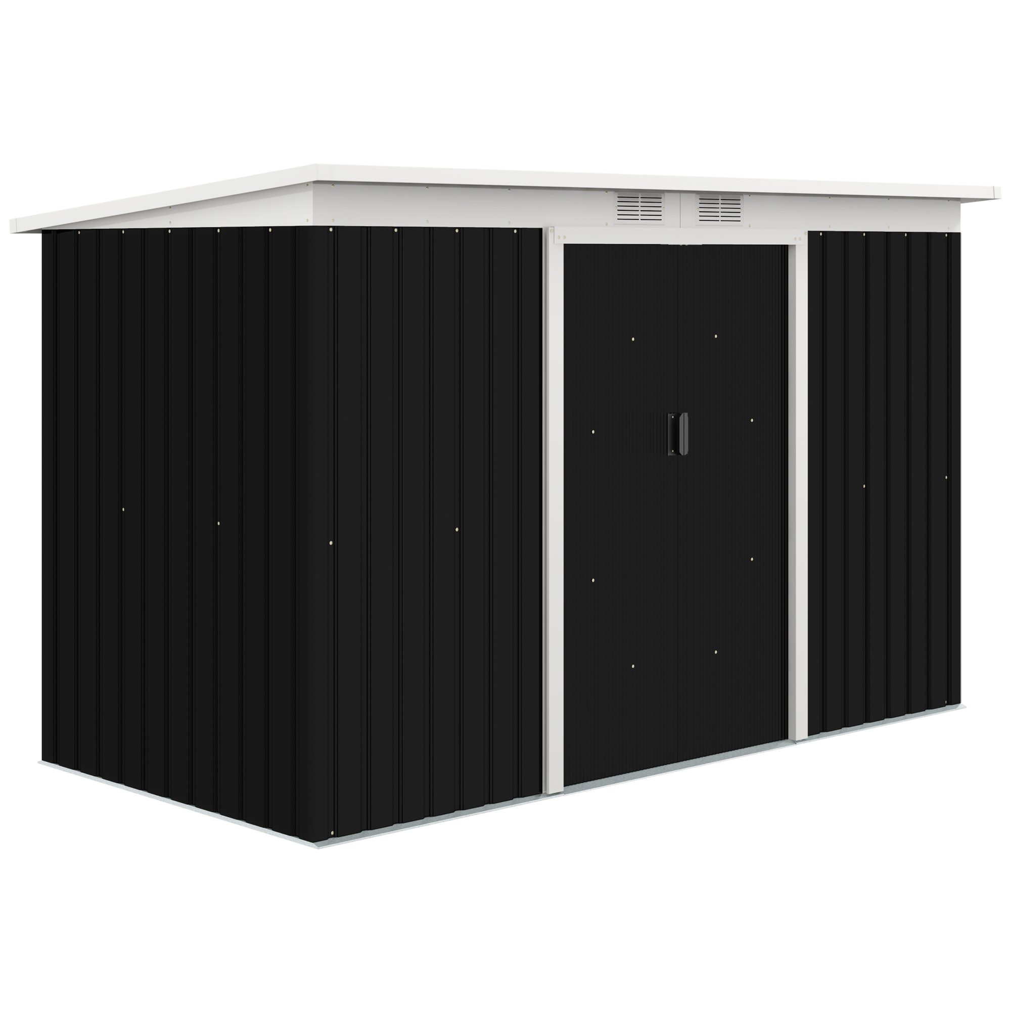 Instrumentu šķūnis, dārza šķūnis, noliktavas šķūnis ar bīdāmām durvīm, ventilācijas logu, jumta segumu, āra, tērauda, tumši pelēks, 280 x 130 x 172 cm