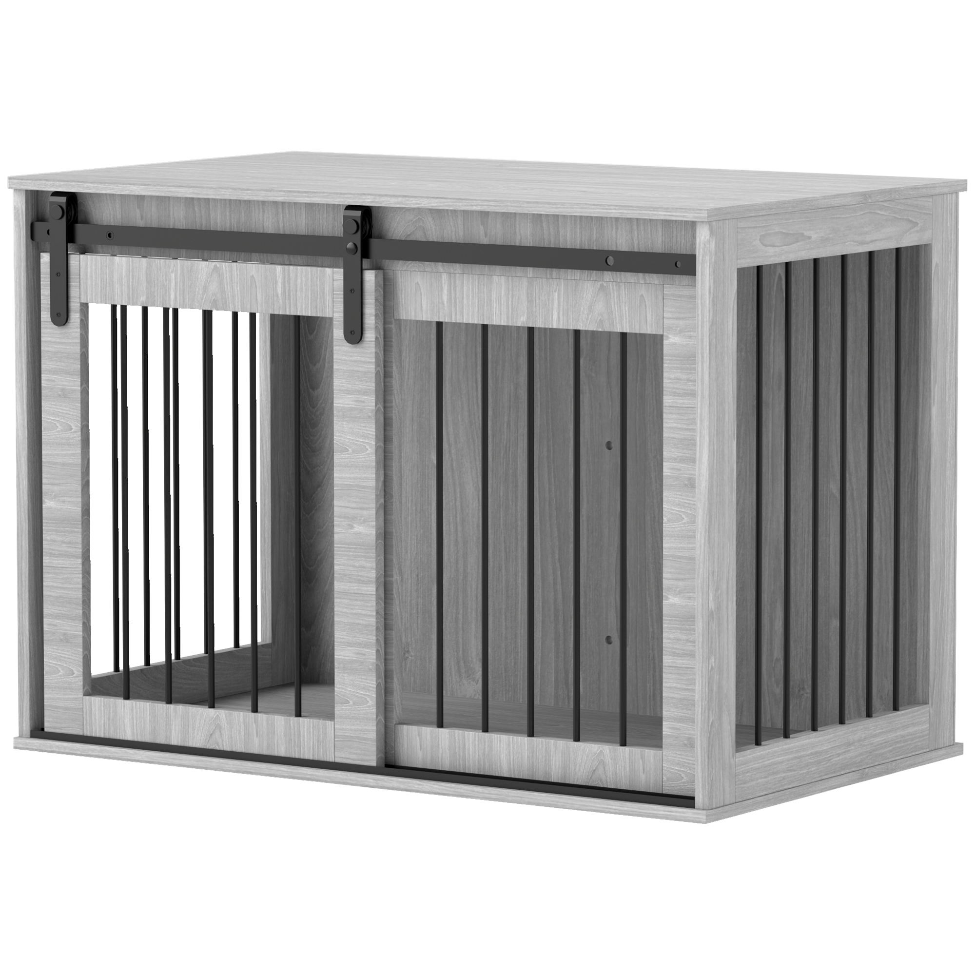 Suņu būris ar bīdāmām durvīm, ventilāciju, skaidu plāksne un tērauds, 98 x 58 x 61 cm, pelēks