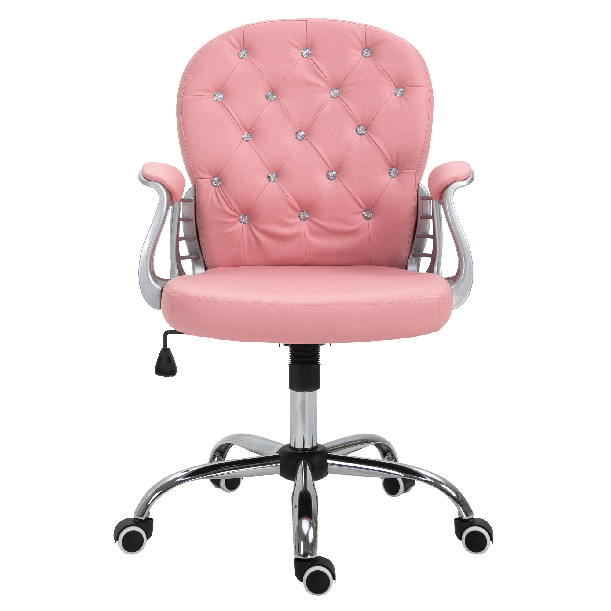 Biroja krēsls, ergonomisks rakstāmgalda krēsls ar roku balstiem, polsterēta atzveltne, augstumā regulējams datorkrēsls ar mākslīgās ādas apdari, grozāms krēsls mājas birojam, rozā