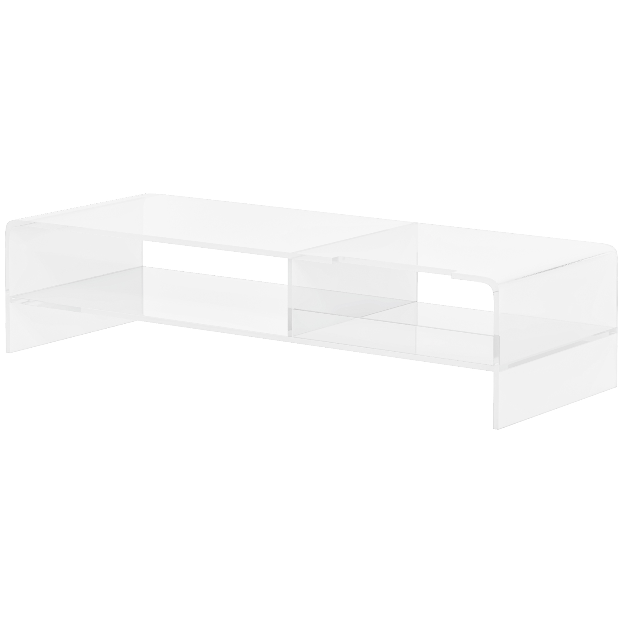 Monitora statīvs ar klaviatūras nodalījumu, caurspīdīgs, monitoriem līdz 61 cm, 2 līmeņi, akrils, 50,8 x 19 x 12 cm