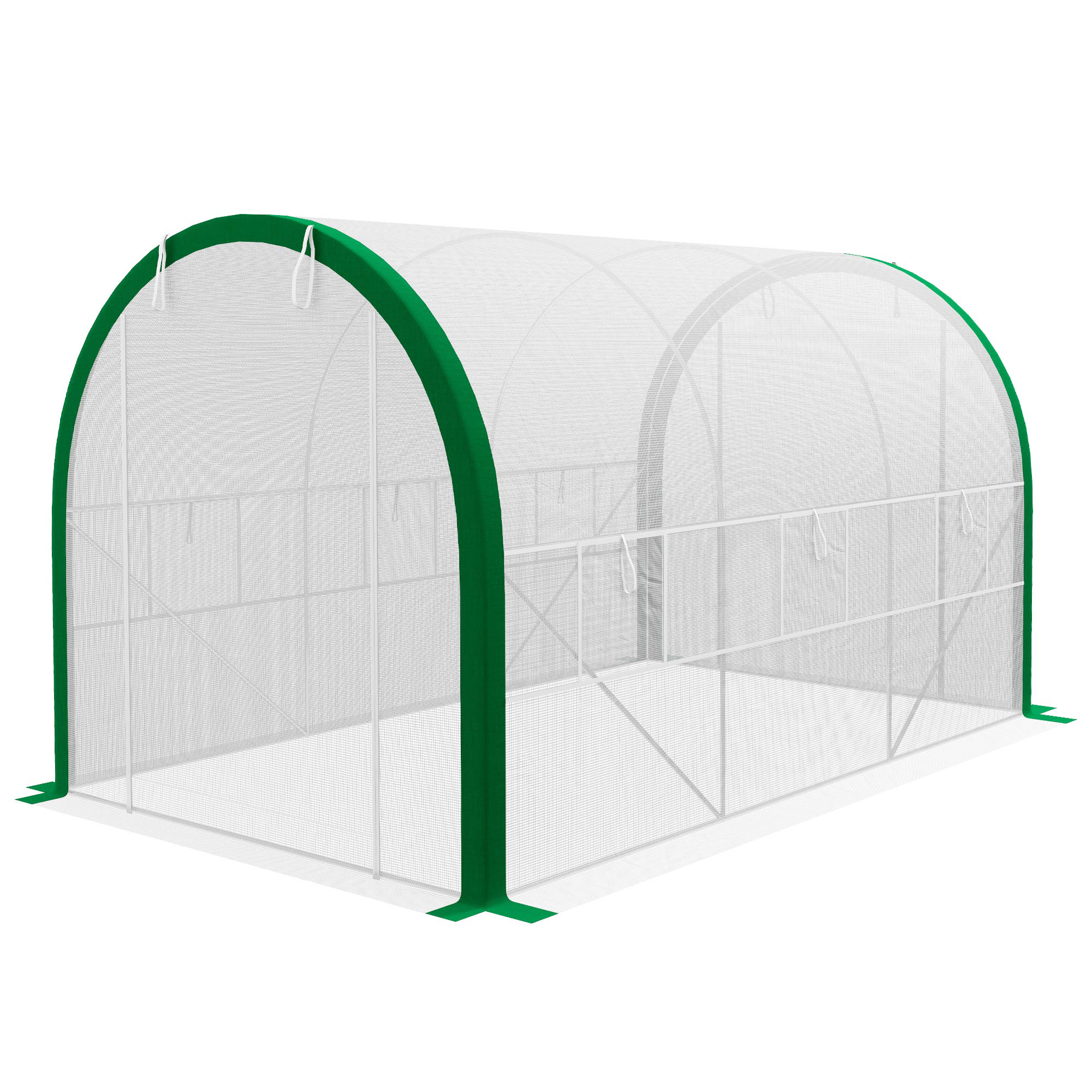 Tuneļa siltumnīca, pirts, durvis ar rāvējslēdzēju, sieta logi, metāla rāmis, 3,5 x 2 x 2 m, balta