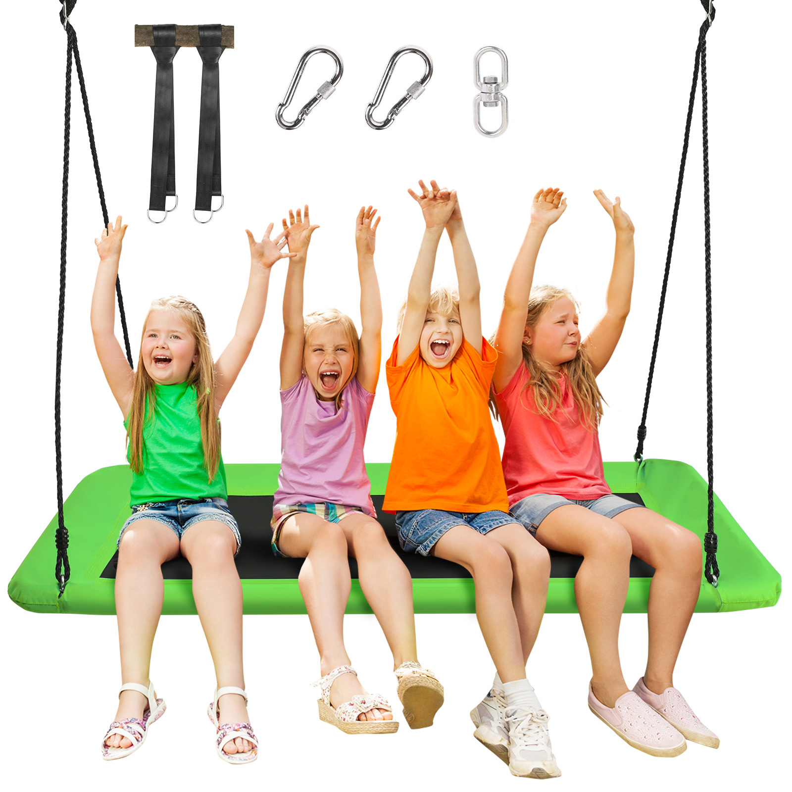 Koku šūpoles, ligzdas šūpoles, 100–180 cm, regulējama virve, iekštelpu un āra koka šūpoles, zaļas