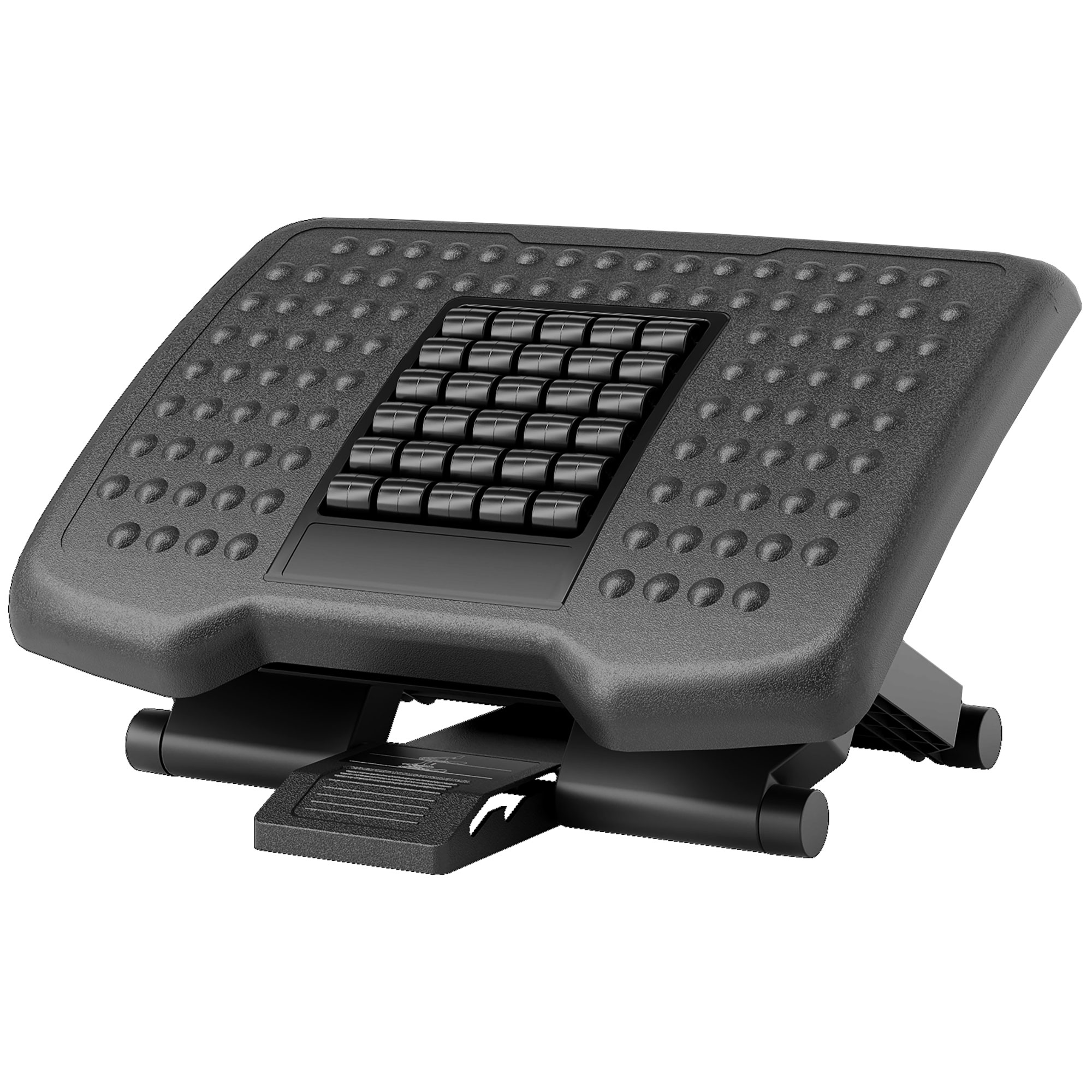 Ergonomisks kāju balsts, regulējams augstumā, masāžas virsma ar rullīšiem, melns, 46 x 35 cm