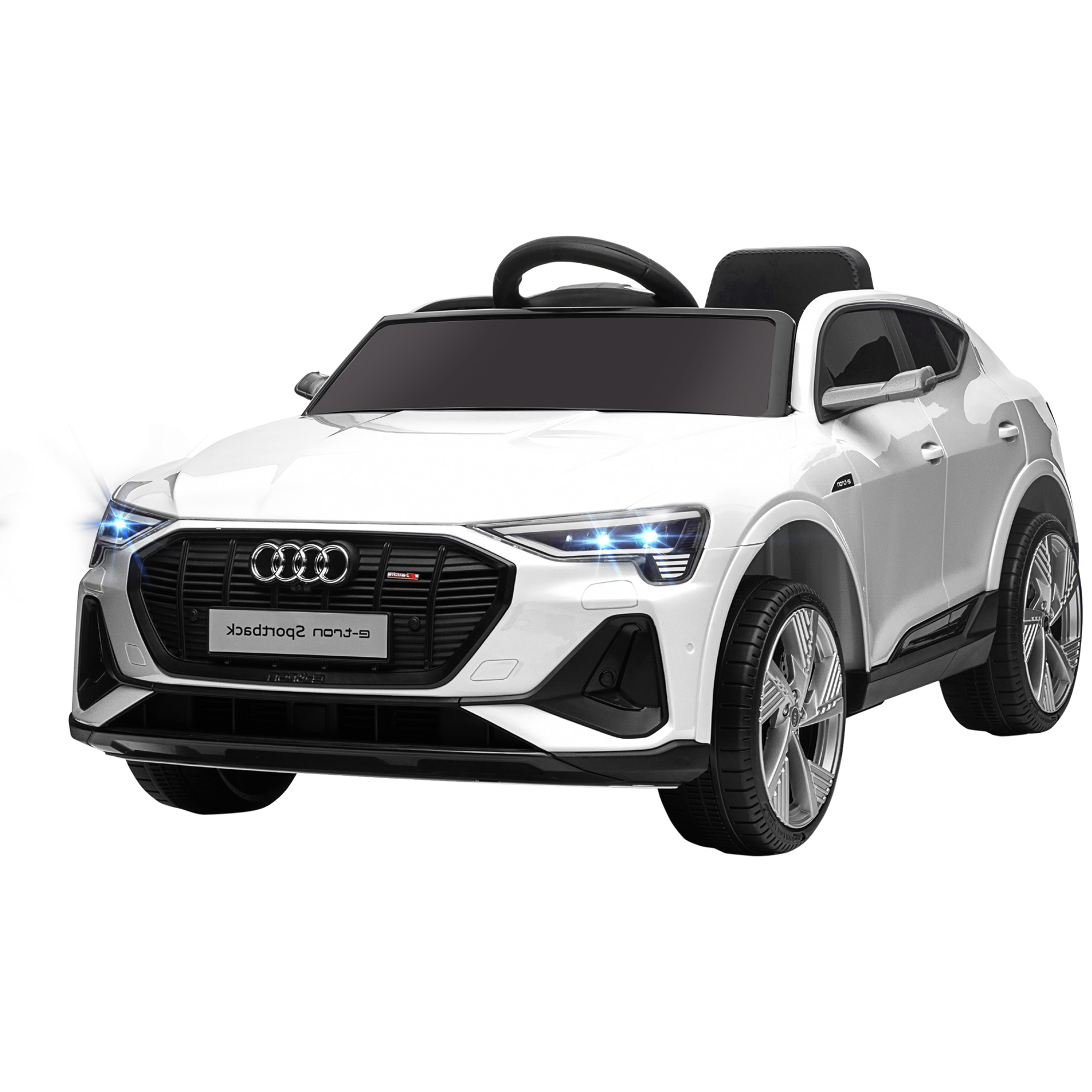 Elektriskā bērnu automašīna 12V elektromobilis Audi E-tron elektromobilis ar tālvadības pulti, drošības jostu, mūziku (MP3/USB/TF), bērnu transportlīdzeklis bērniem no 3 līdz 5 gadiem, 3–5 km/h, balts