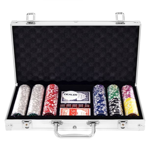 Pokera žetonu komplekts alumīnija korpusā Texas Hold'em pokera komplekts - sudrabkrāsas