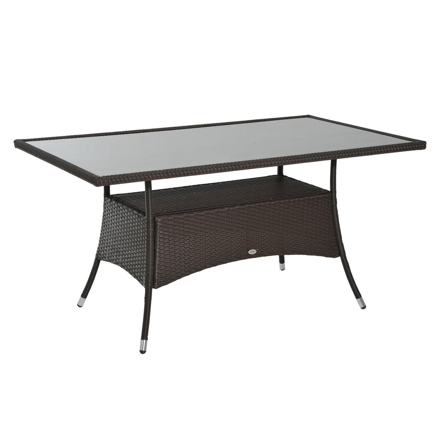 Aialaud klaaslaud söögilaud aiamööblilaud polürotang + turvaklaas pruun + must 150x85x74cm