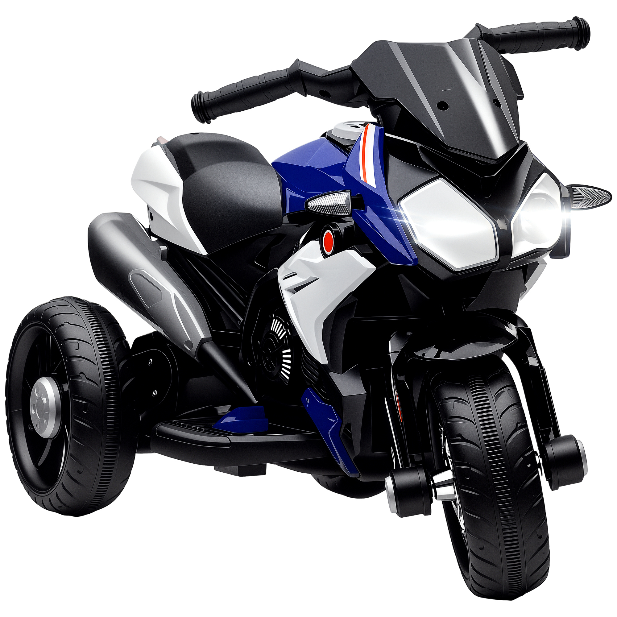 Elektriskais bērnu motocikls, gaismas un skaņas, 3 km/h, uzlādējams, plastmasas un metāla, zils/balts
