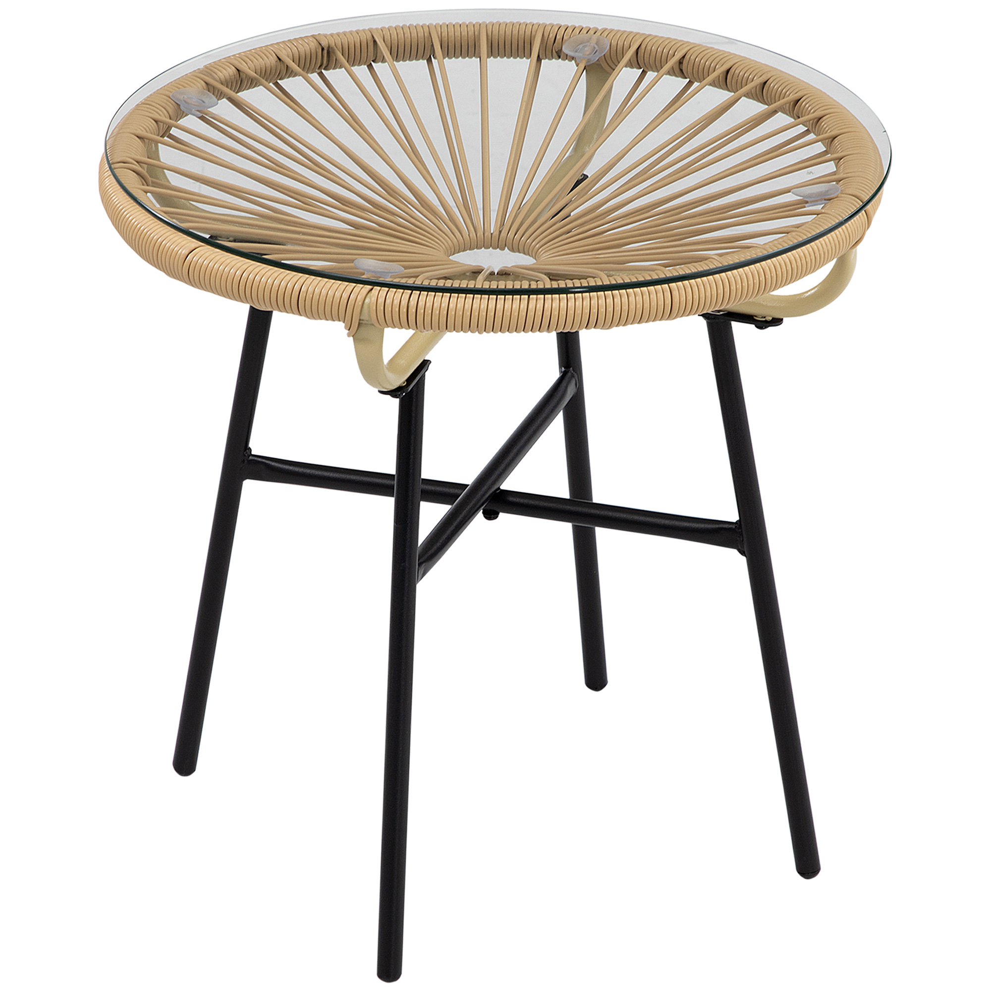 Boho stiilis aialaud PE-rotang karastatud klaas ilmastikukindel 50 cm x 50 cm x 50 cm beež