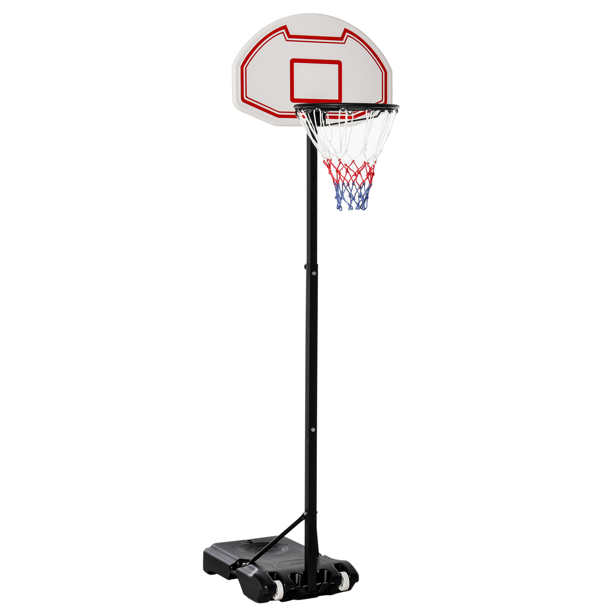 Āra basketbola grozs ar riteņiem, regulējams augstums no 155 līdz 210 cm, pārnēsājams basketbola statīvs ar riteņiem, pārnēsājams basketbola grozs no PE un tērauda