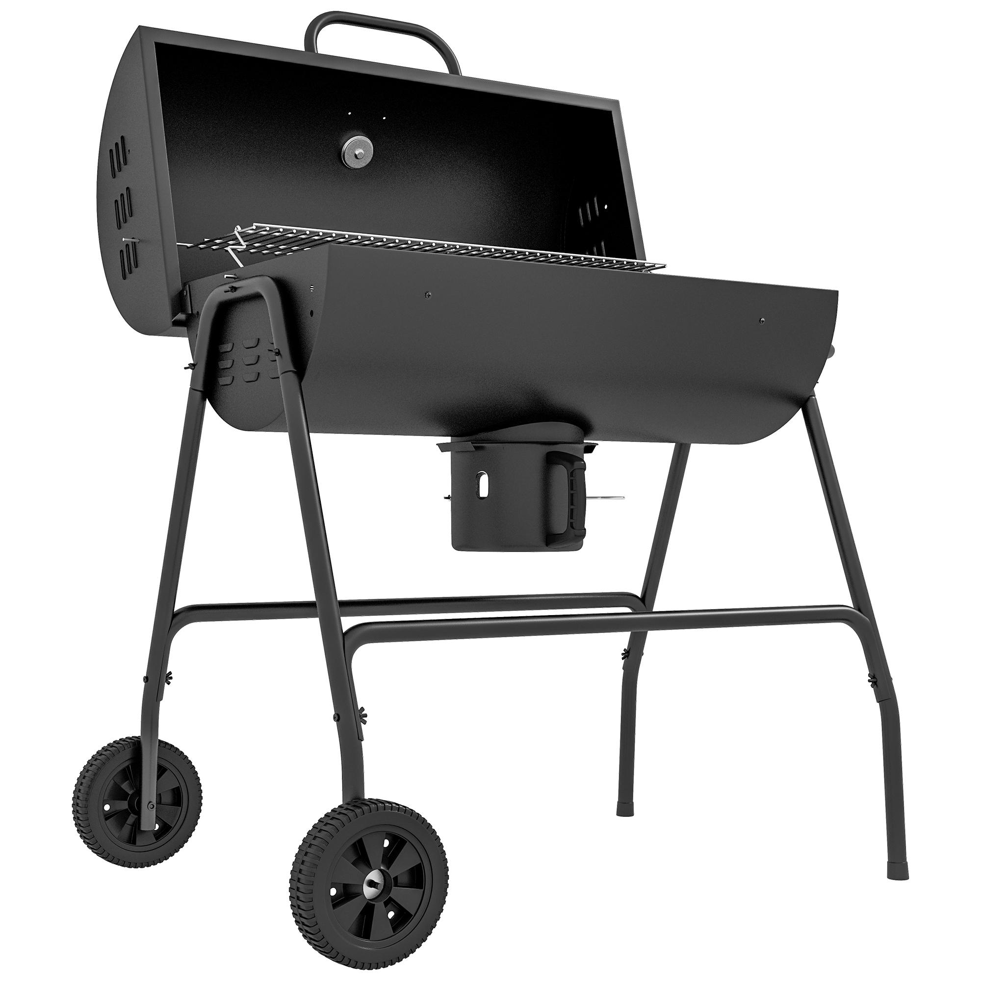 Metallist söegrill BBQ suitsuahi kaane termomeetri rataste ja grillikäruga 95x71 5x102 cm must