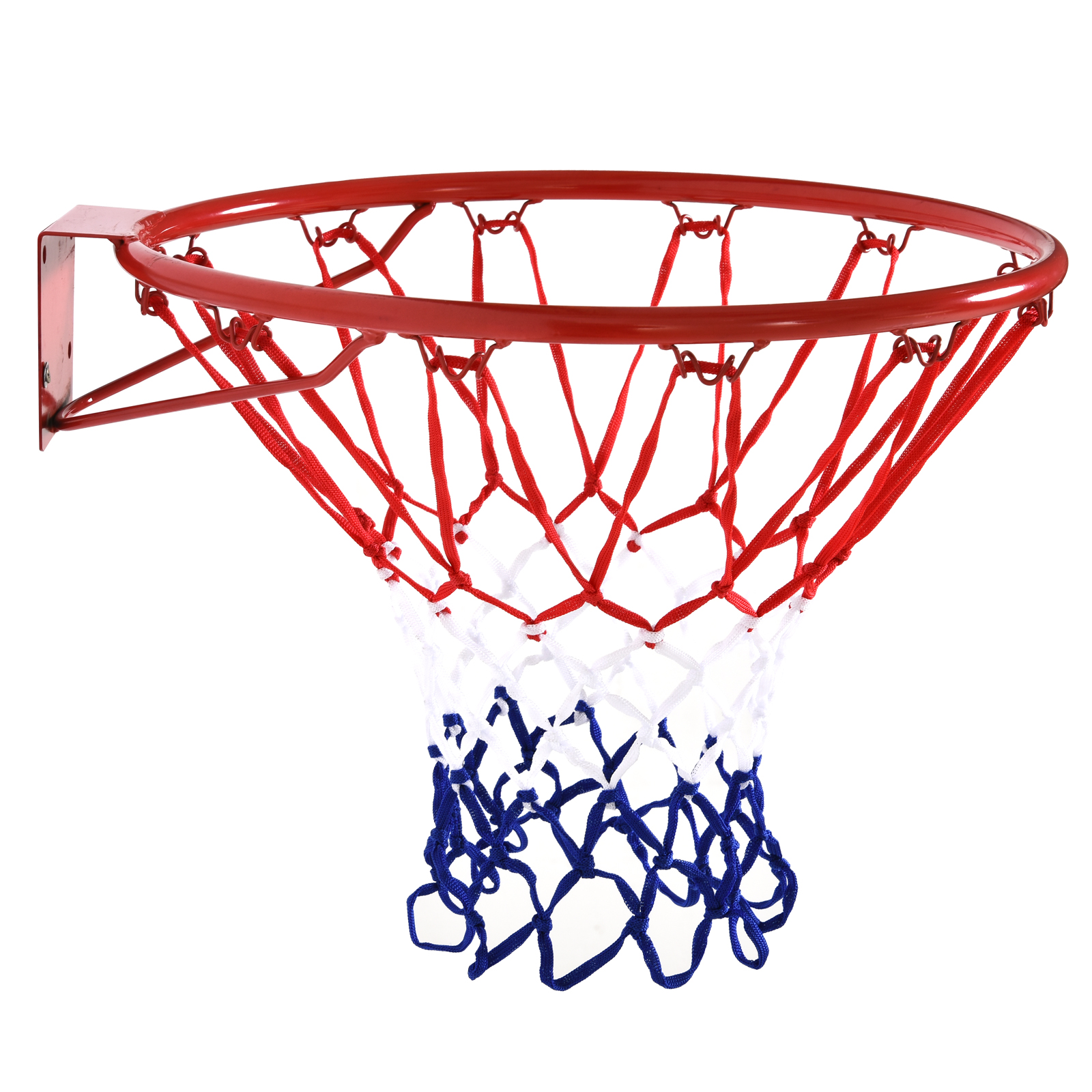 Basketbola grozs, iekštelpām un āra lietošanai, ar Ø46 cm grozu un tīklu, stiprināms pie sienas, basketbola dēlis pieaugušajiem, sarkans + zils + balts