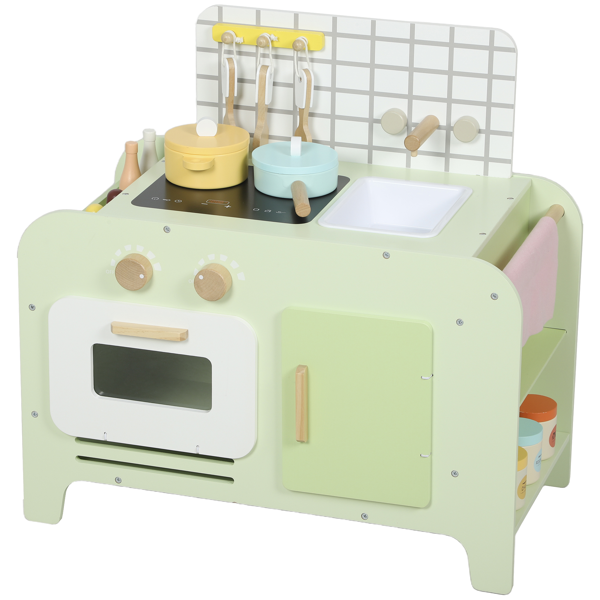 Bērnu virtuves rotaļu komplekts, MDF, 15 aksesuāri, skapīši, 40 cm, vecums 3+, zaļš