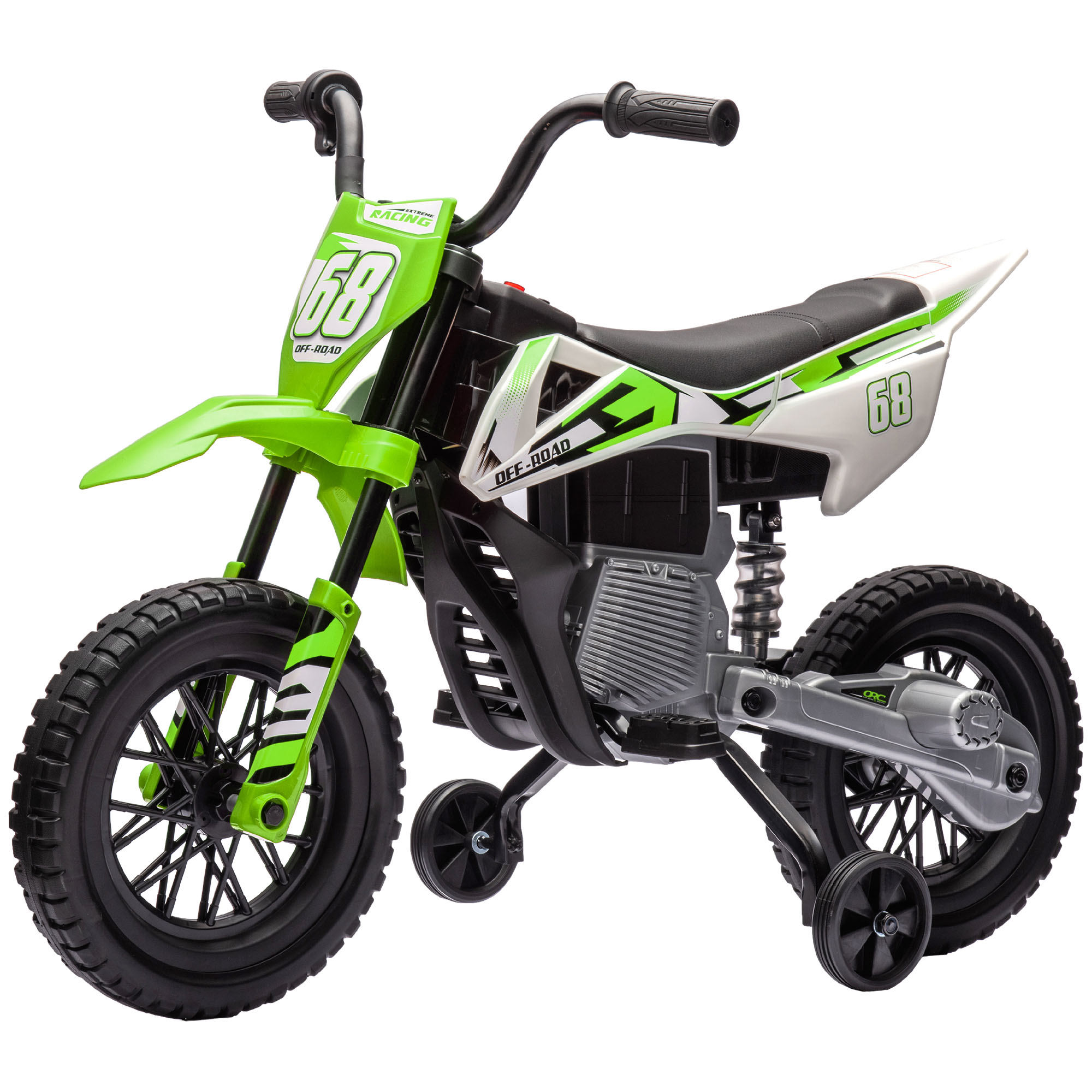 Elektriskais motocikls bērniem, 12 V bērnu motocikls ar mūziku, bērnu transportlīdzeklis ar palīgriteņiem, 3–6 gadi, zaļš