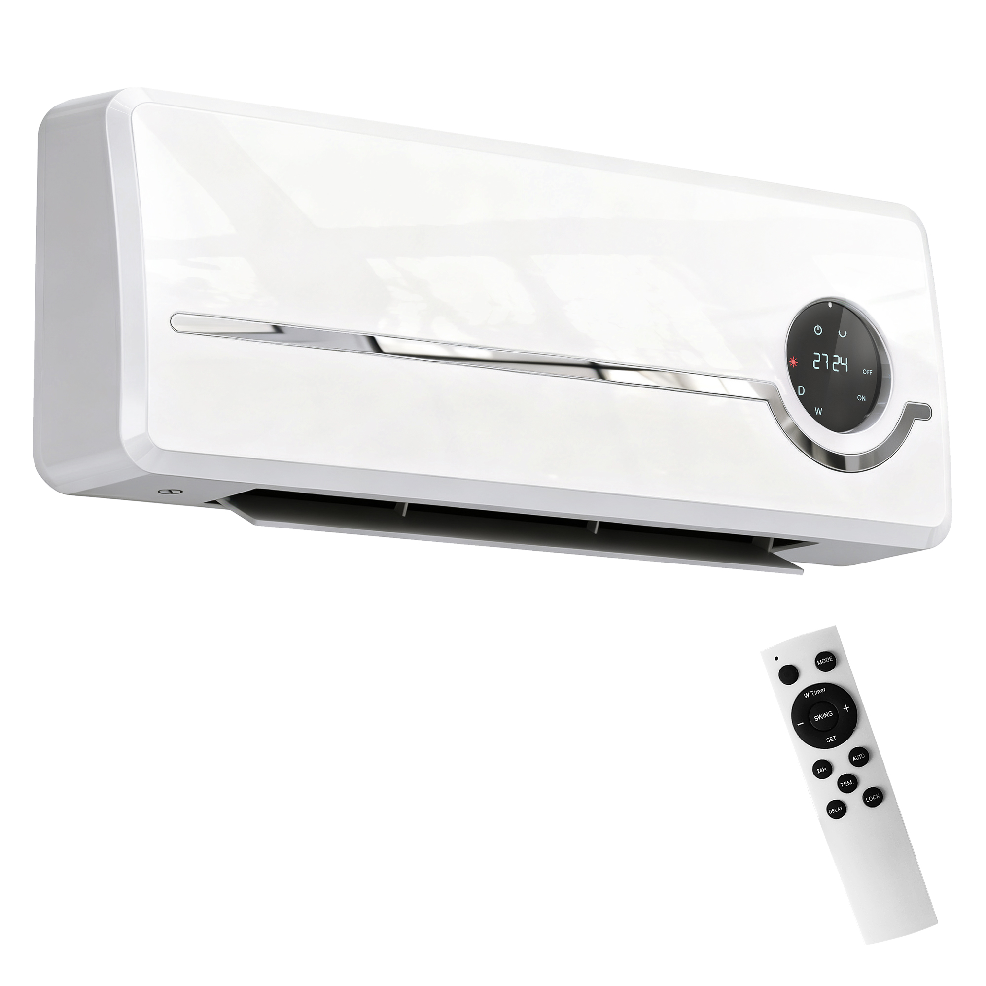 Sienas ventilatora sildītājs, 2000 W keramikas sienas sildītājs ar ventilatoru, tālvadības pults, 2 sildīšanas režīmi, LED displejs