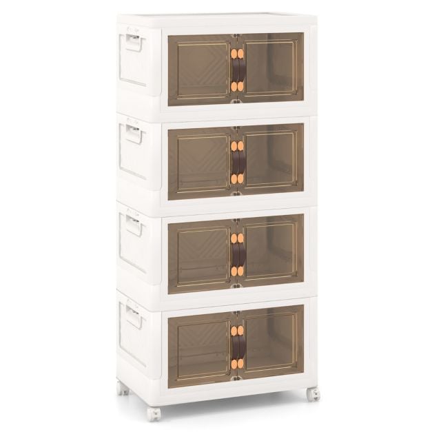 4 sakraujamu uzglabāšanas kastu komplekts ar vākiem, riteņiem un durvīm: 49,5 x 31,5 x 112,5 cm