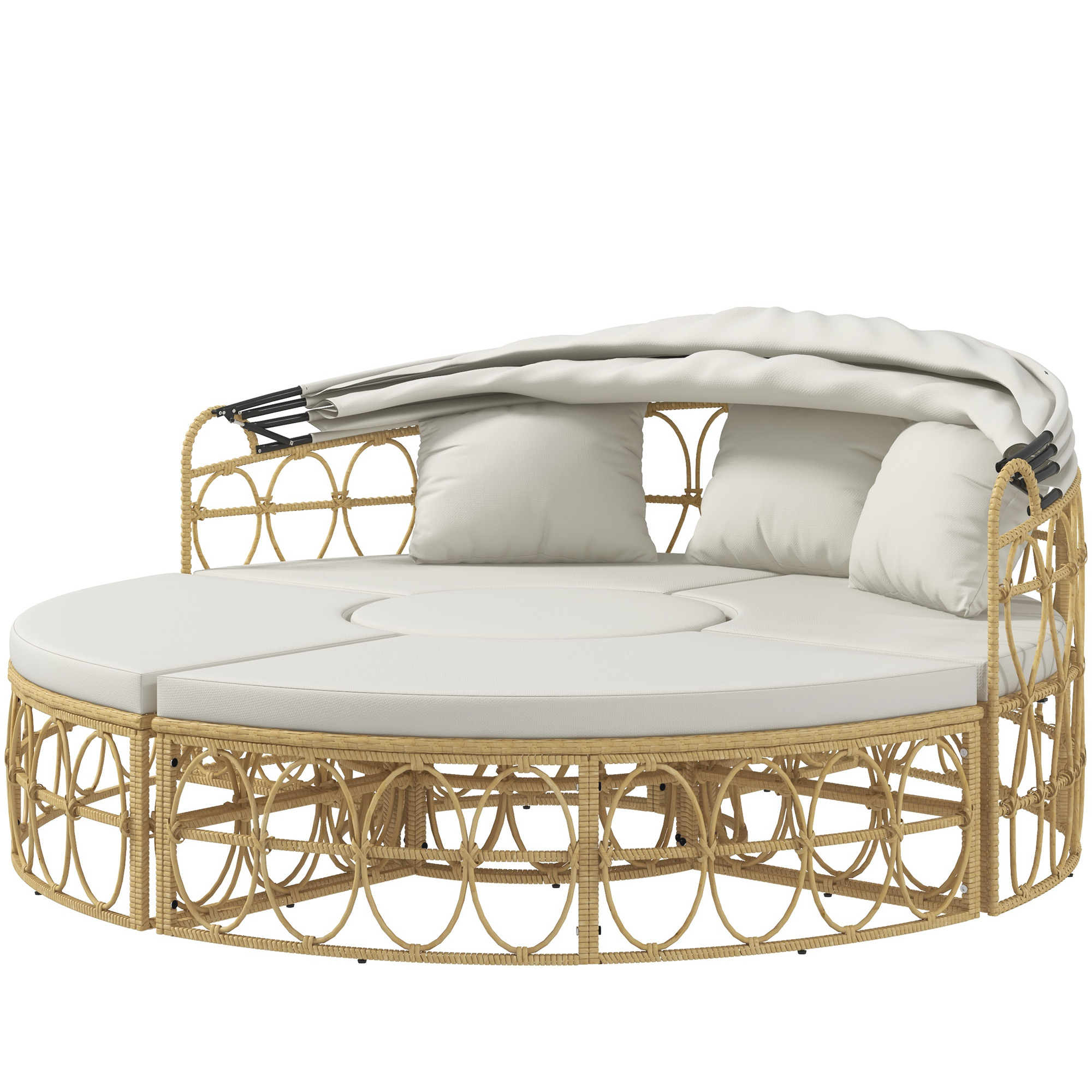 Päikesesaar 4-osaline komplekt pikendatav varikatus 5 patja rotangi imitatsioon 178L x 85S x 66 5K cm beež