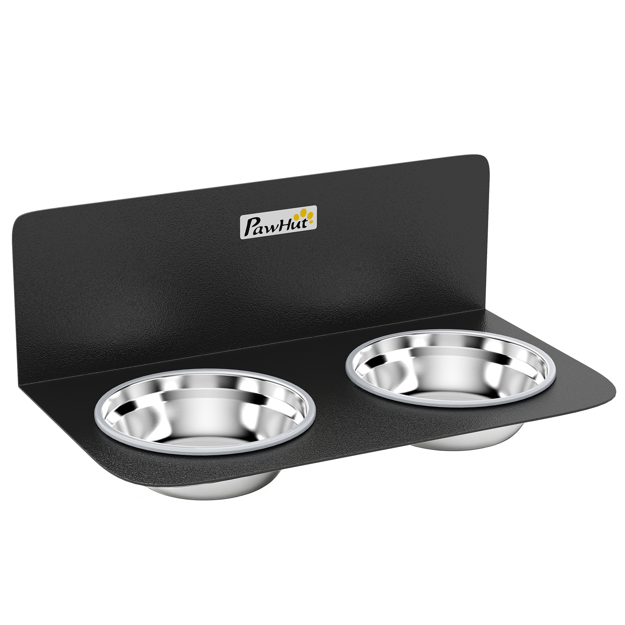 Augstumā regulējama, pie sienas stiprināma suņu bļoda ar 2 x 800 ml nerūsējošā tērauda bļodām, 42 x 23,5 x 14 cm, melna