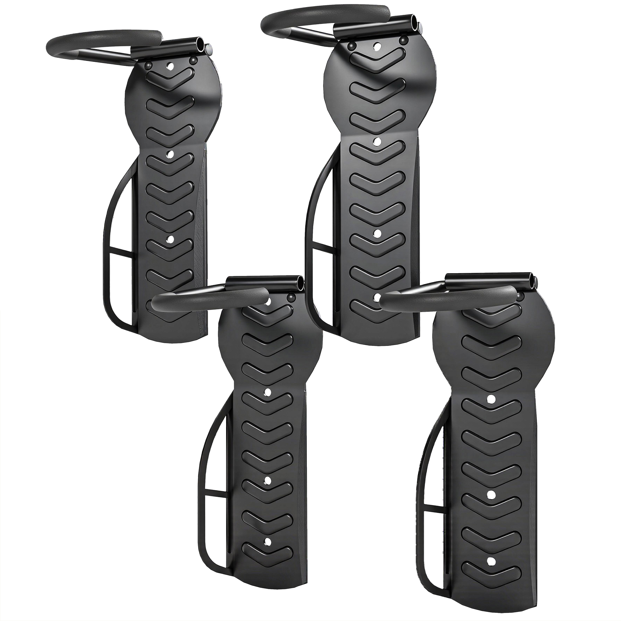 4 vertikālu velosipēdu sienas stiprinājumu komplekts ar 30 kg kravnesību, salokāms, 4 velosipēdiem, melns