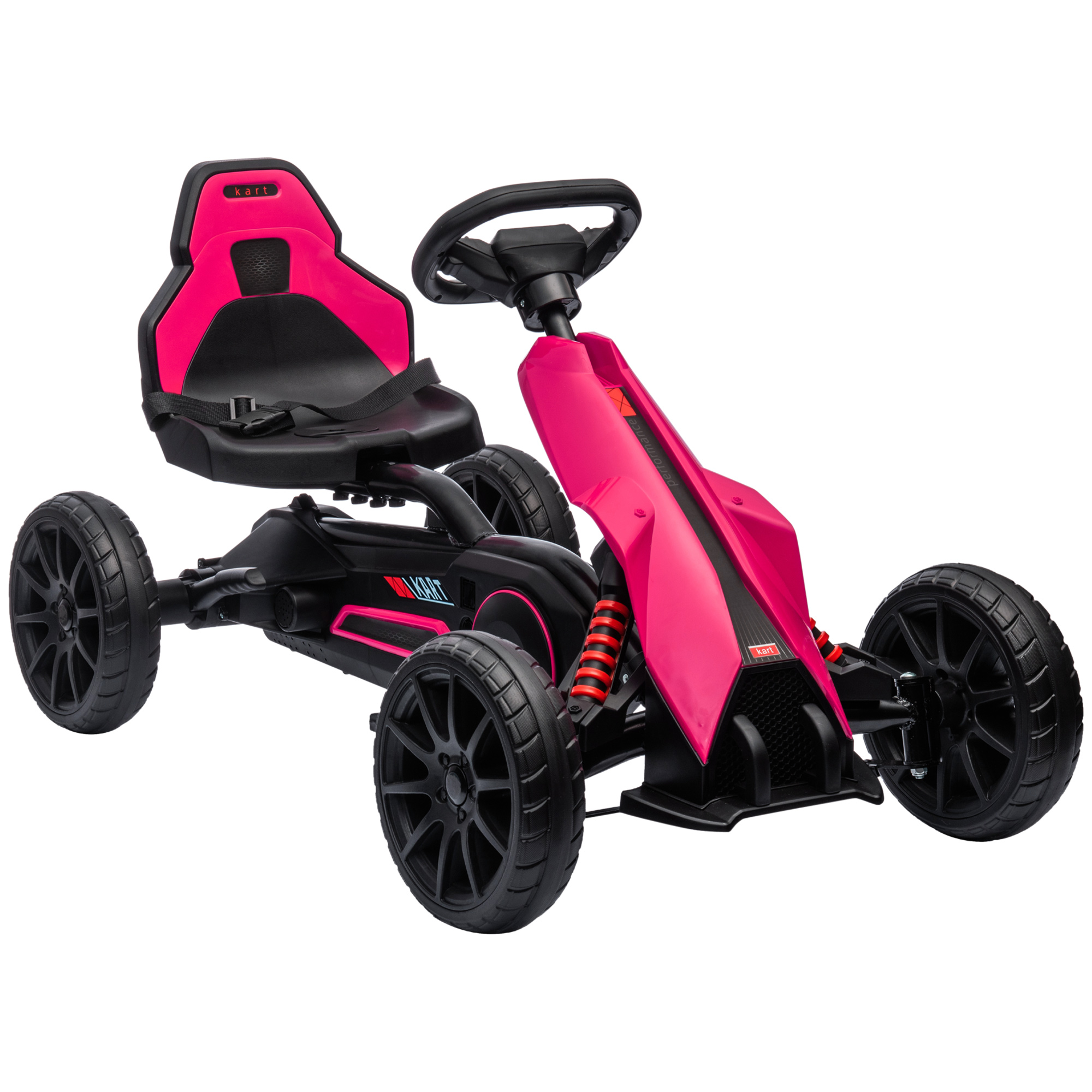 Gokarts, bērnu transportlīdzeklis ar regulējamu sēdekli, pedāļu transportlīdzeklis, pedāļu automašīna ar rokas bremzi, 3-8 gadi, āra, rozā