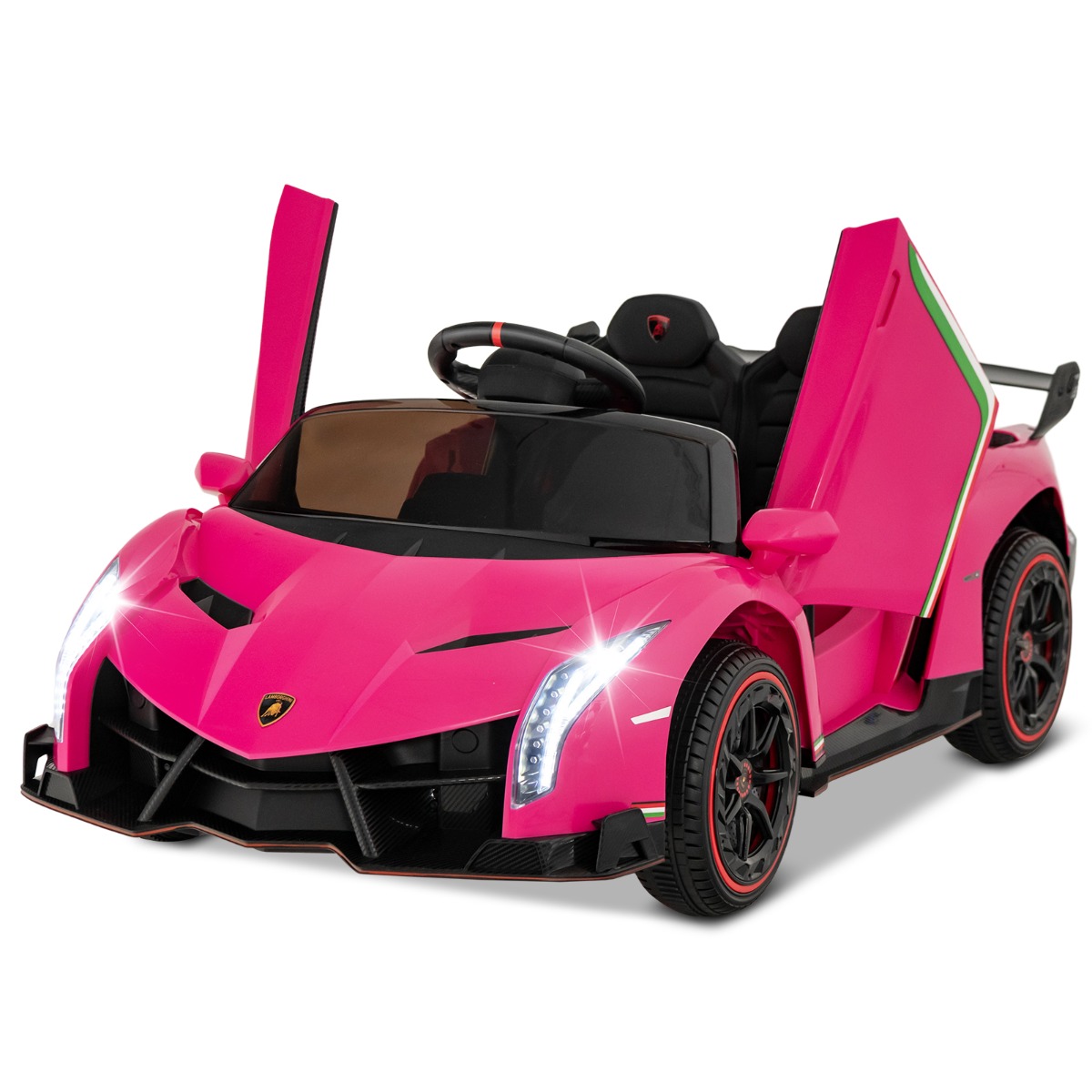 Bērnu Lamborghini elektromobilis ar tālvadības pulti, LED priekšējiem lukturiem, skaņas signālu un mūziku, bērnu automašīna rozā krāsā