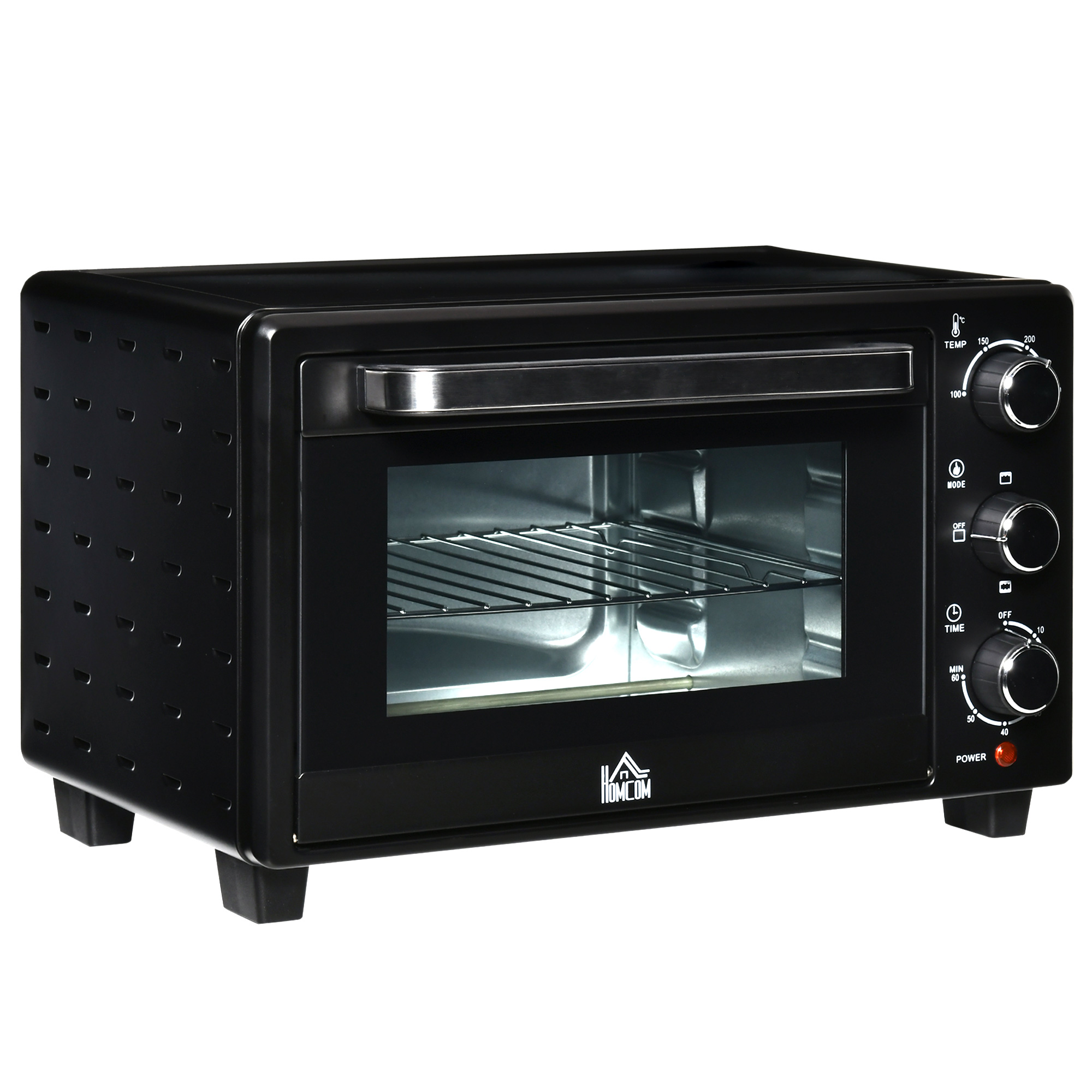 Mini cepeškrāsns, 21 litru tosterkrāsns ar 1 restēm un 1 cepšanas paplāti, 3 gatavošanas režīmi, 100°C-230°C, nerūsējošais tērauds, stikls, melna