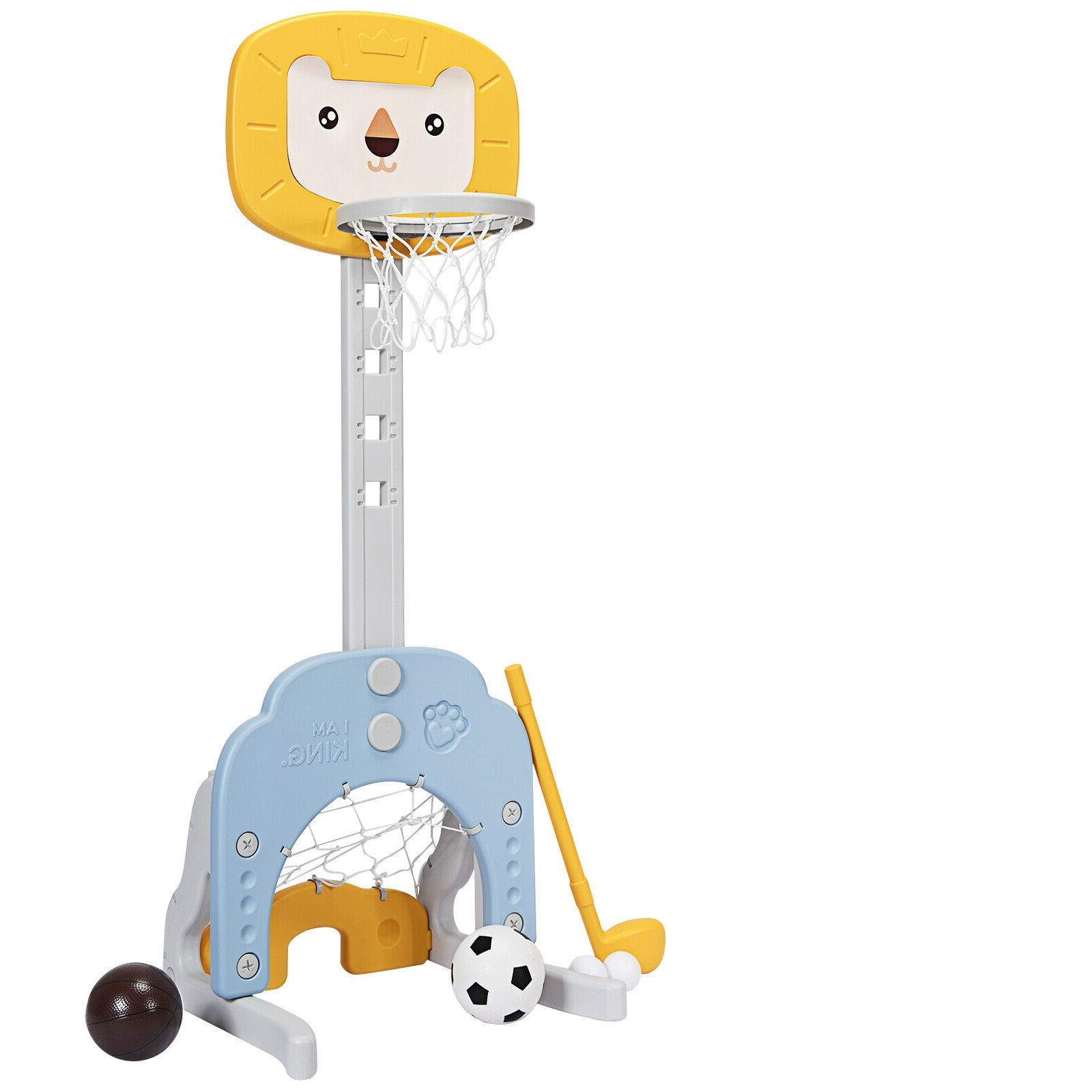 3-vienā regulējams bērnu basketbola grozu sporta komplekts - dzeltens