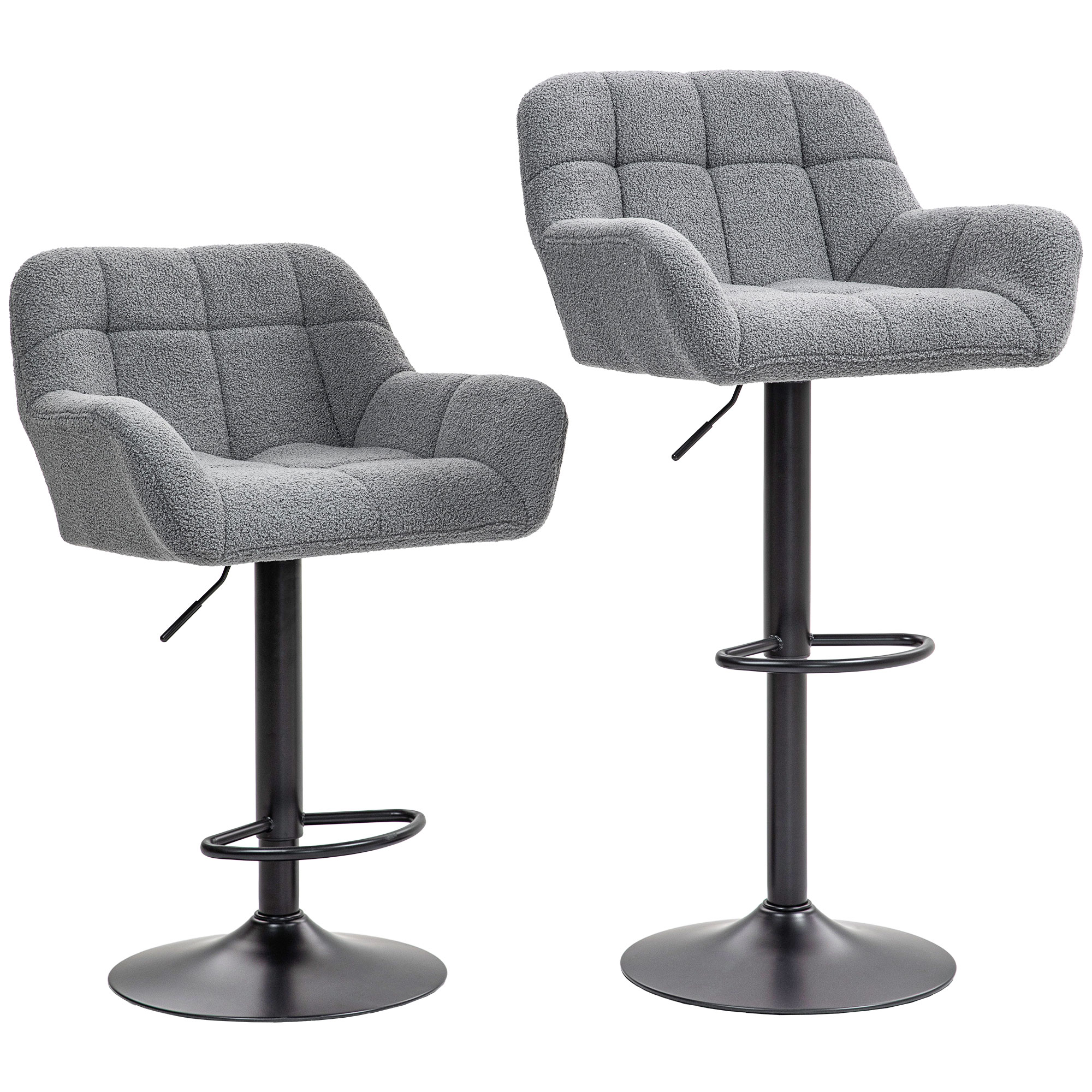 Bāra krēslu komplekts, 2 gab., retro dizains, regulējams augstums, flīsa imitācija, pelēks + melns