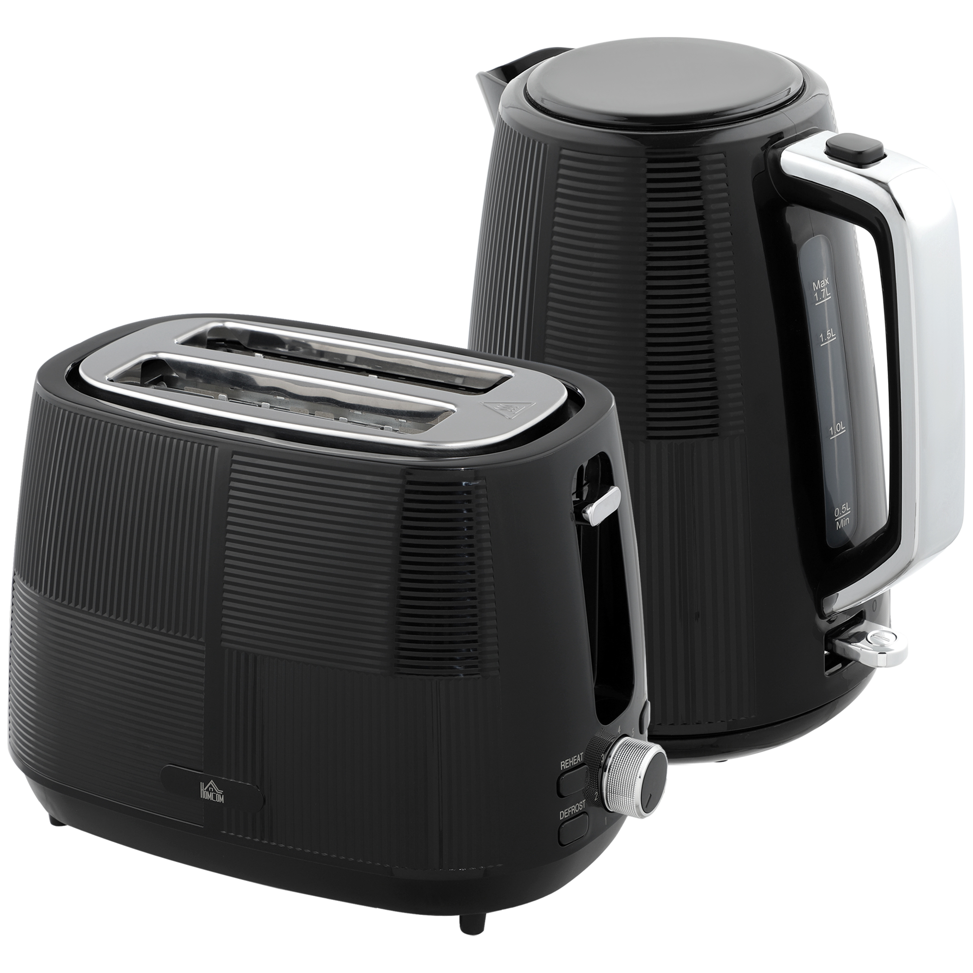 Tējkannas un tostera komplekts, 1,7 l, daudzfunkcionāls, nerūsējošais tērauds, melns