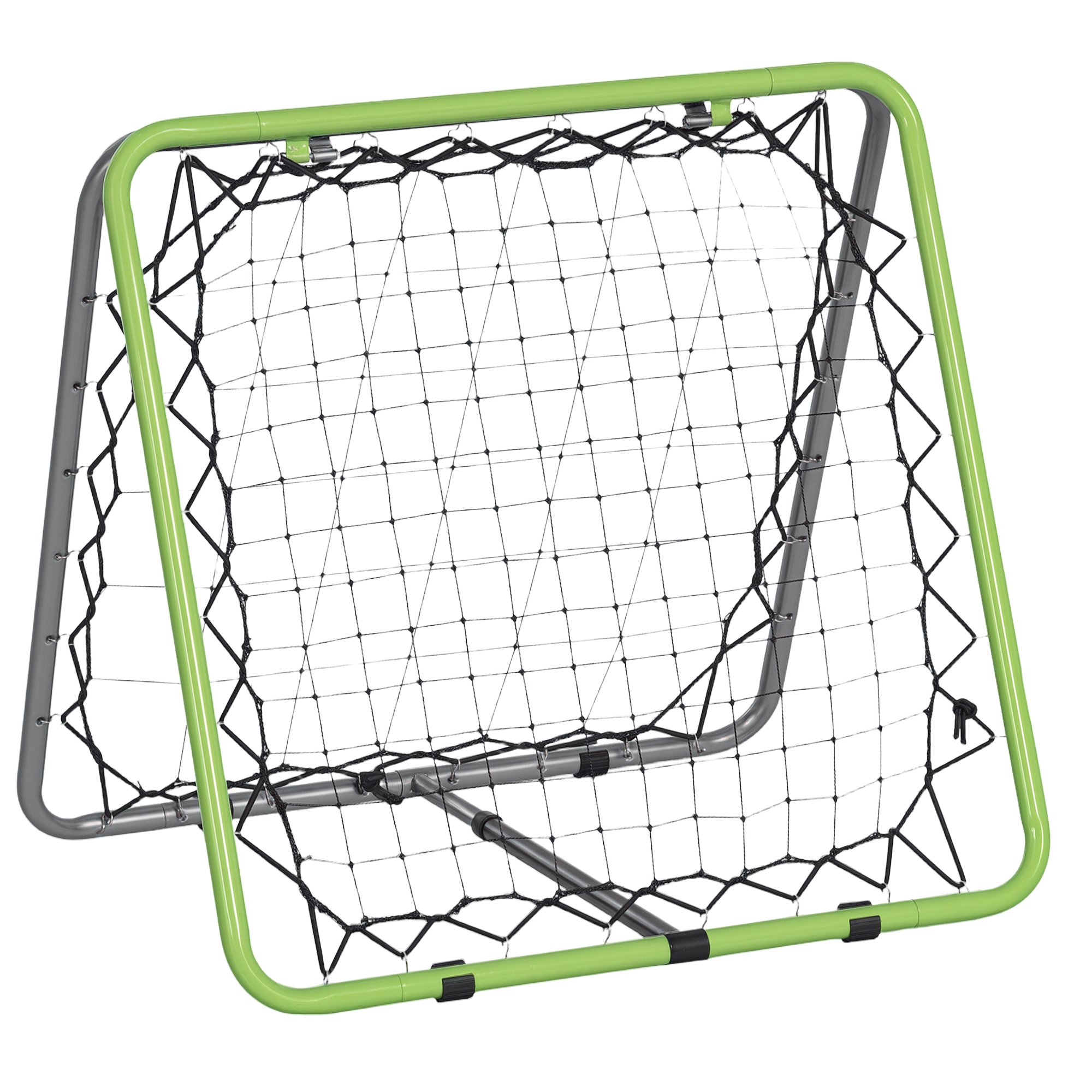 Futbola atsitiena vārtu atsitiena sienas tīkls beisbolam un basketbolam, divpusējs atsitiens, regulējams 5 pozīcijās, metāla, zaļš un melns, 75 x 75 x 64 cm