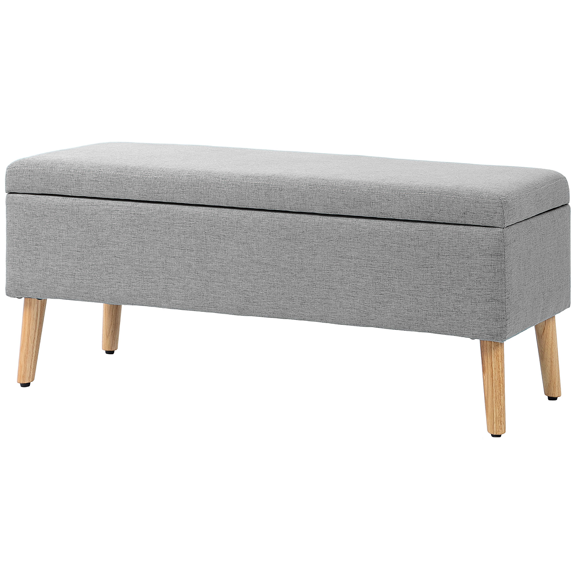 Polsterēts sols ar uzglabāšanas vietu, lina imitācijas pārvalks, gumijkoka kājas, līdz 220 kg, 110x39x45cm, pelēks