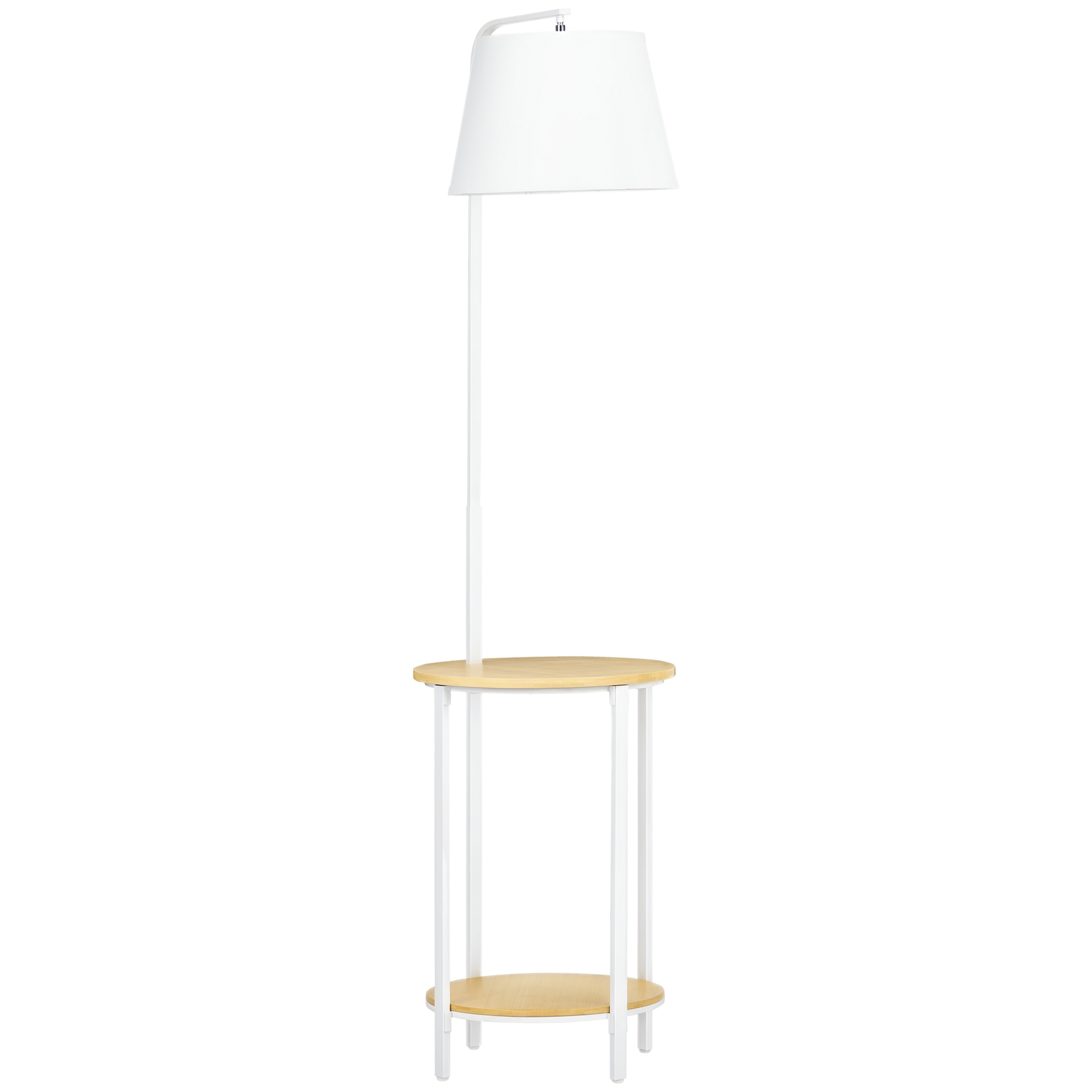 Grīdas lampa ar 2 plauktiem, stāvlampa, kājas slēdzis, 40 W, E27, dabīga + balta