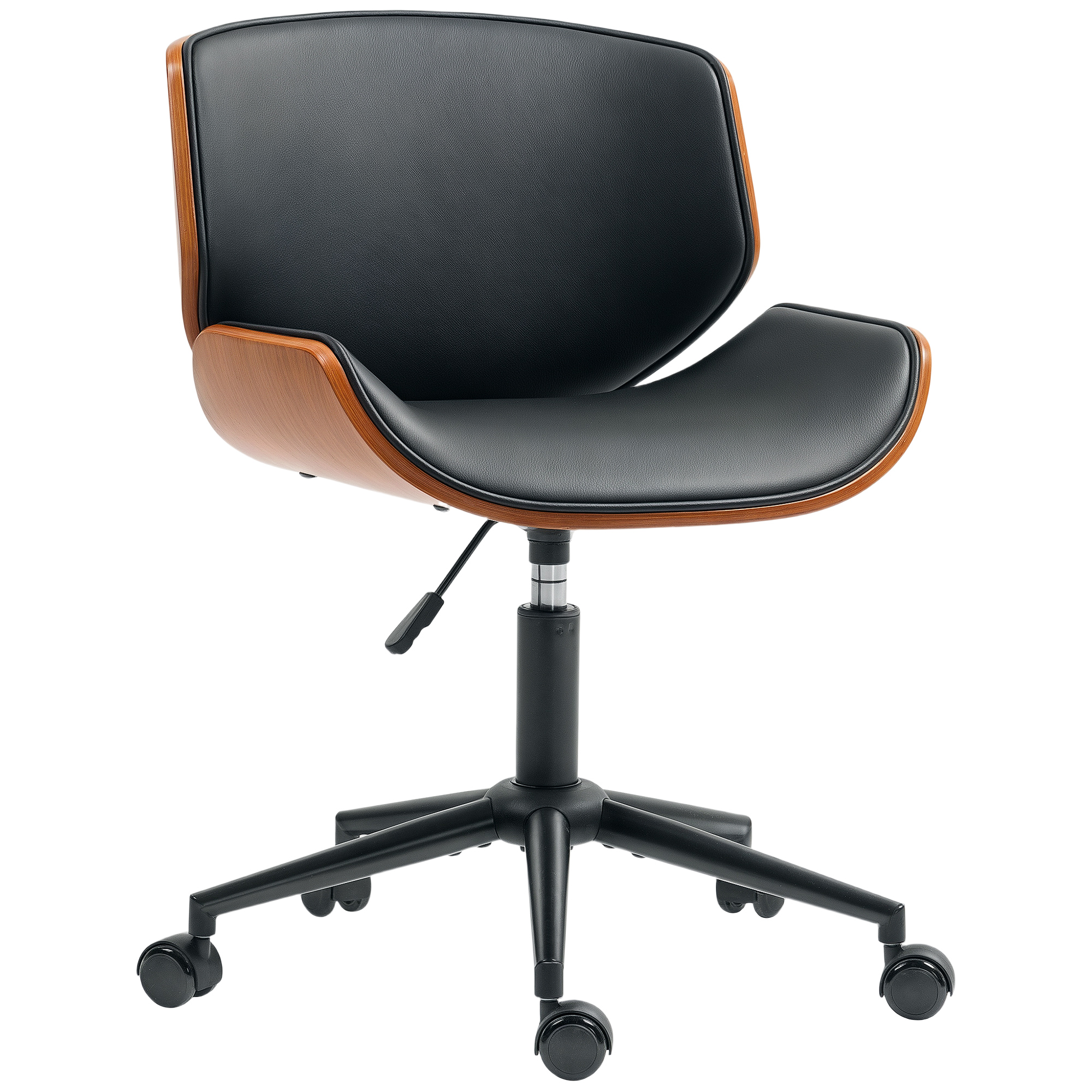 Mājas biroja krēsls no mākslīgās ādas, augstumā regulējams grozāmais krēsls, kravnesība līdz 135 kg, 52 x 54 x 74-84 cm, melns + valriekstu brūns