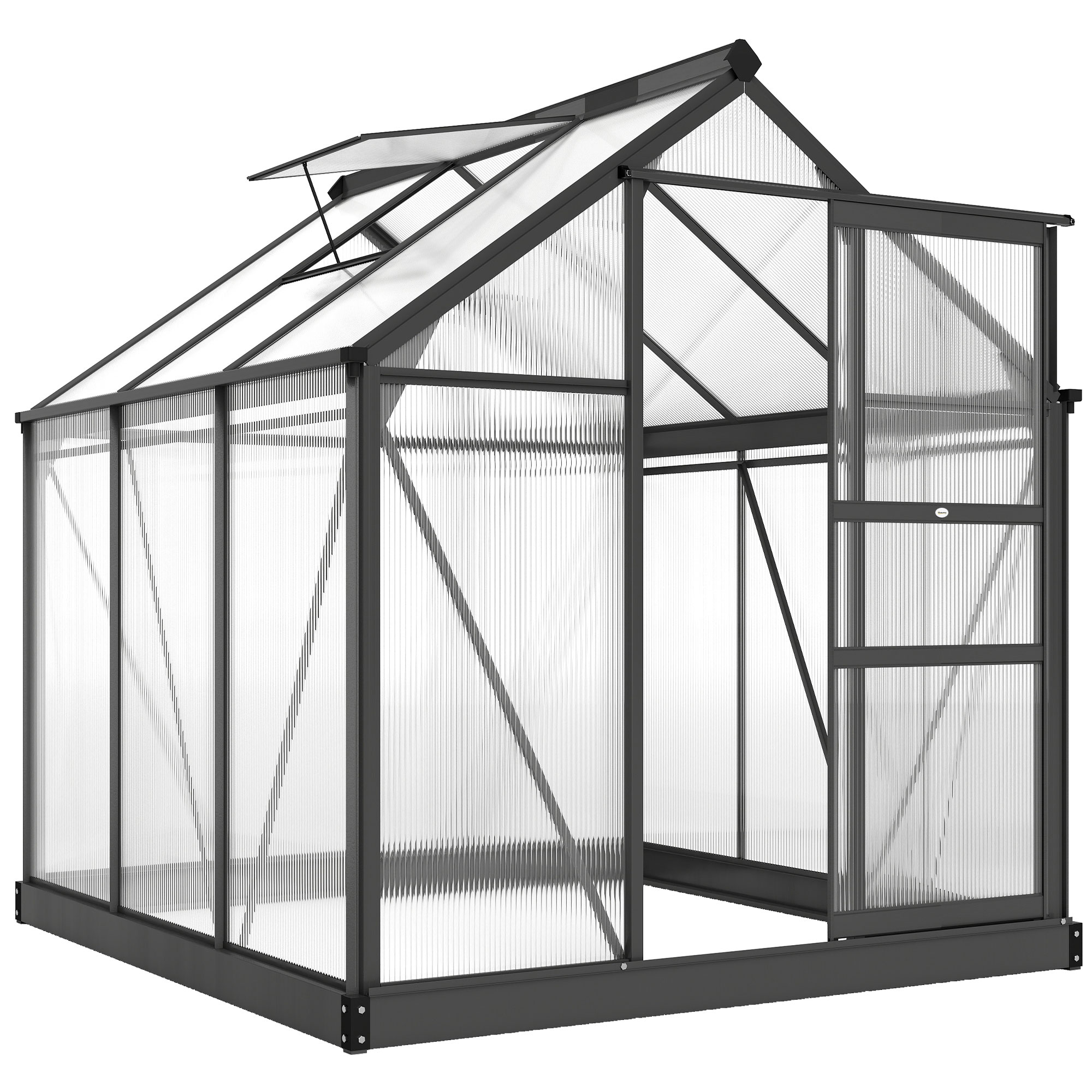 Alumīnija siltumnīca 3,65 m² 190 x 192 x 201 cm ar pamatiem, jumta logu, bīdāmām durvīm, 4 mm paneļiem, UV izturīga