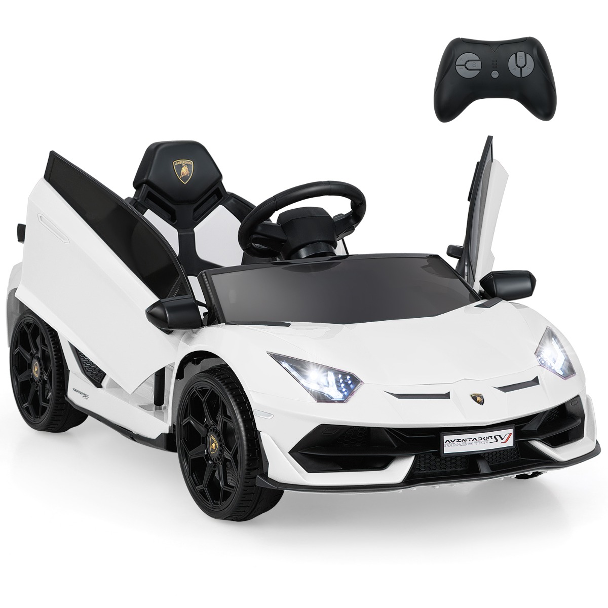 Licencēts Lamborghini 12V elektriskais rotaļu automobilis bērniem, tālvadības elektromobilis, balts