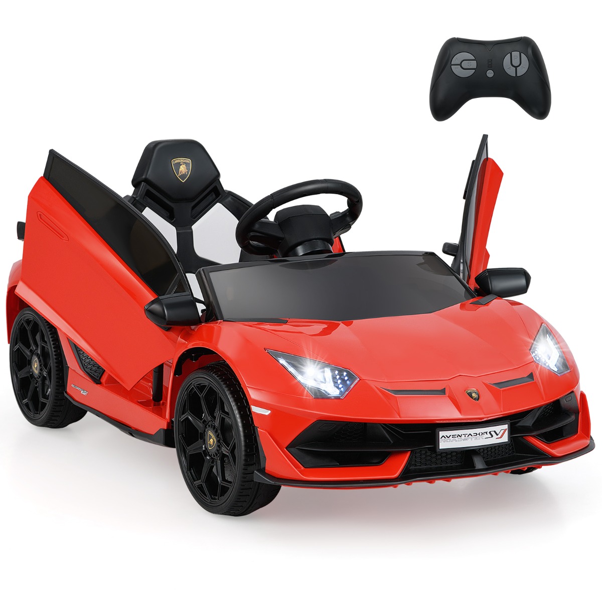 Litsentseeritud Lamborghini laste elektriauto, LED-esitulede ja 2.4G puldiga akuga sõiduk (kiirus 3–5 km/h), punane