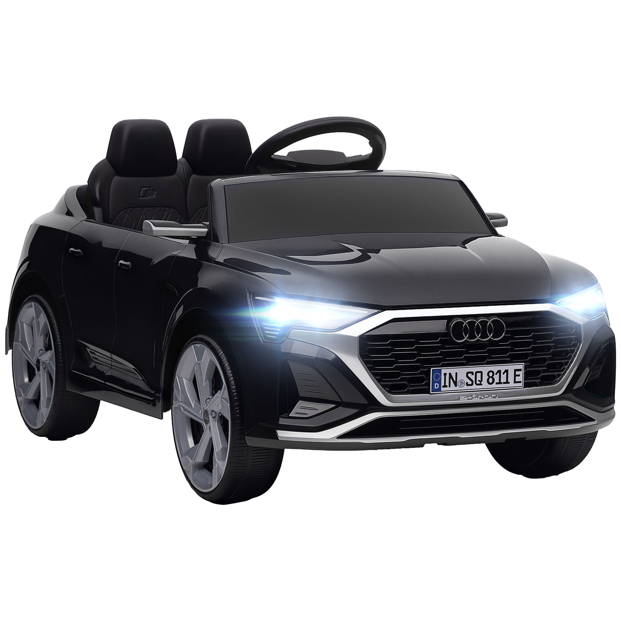 Elektriskā bērnu automašīna, 12V Audi Q8, 3-5 km/h, tālvadības pults, priekšējie lukturi, mūzika, melna