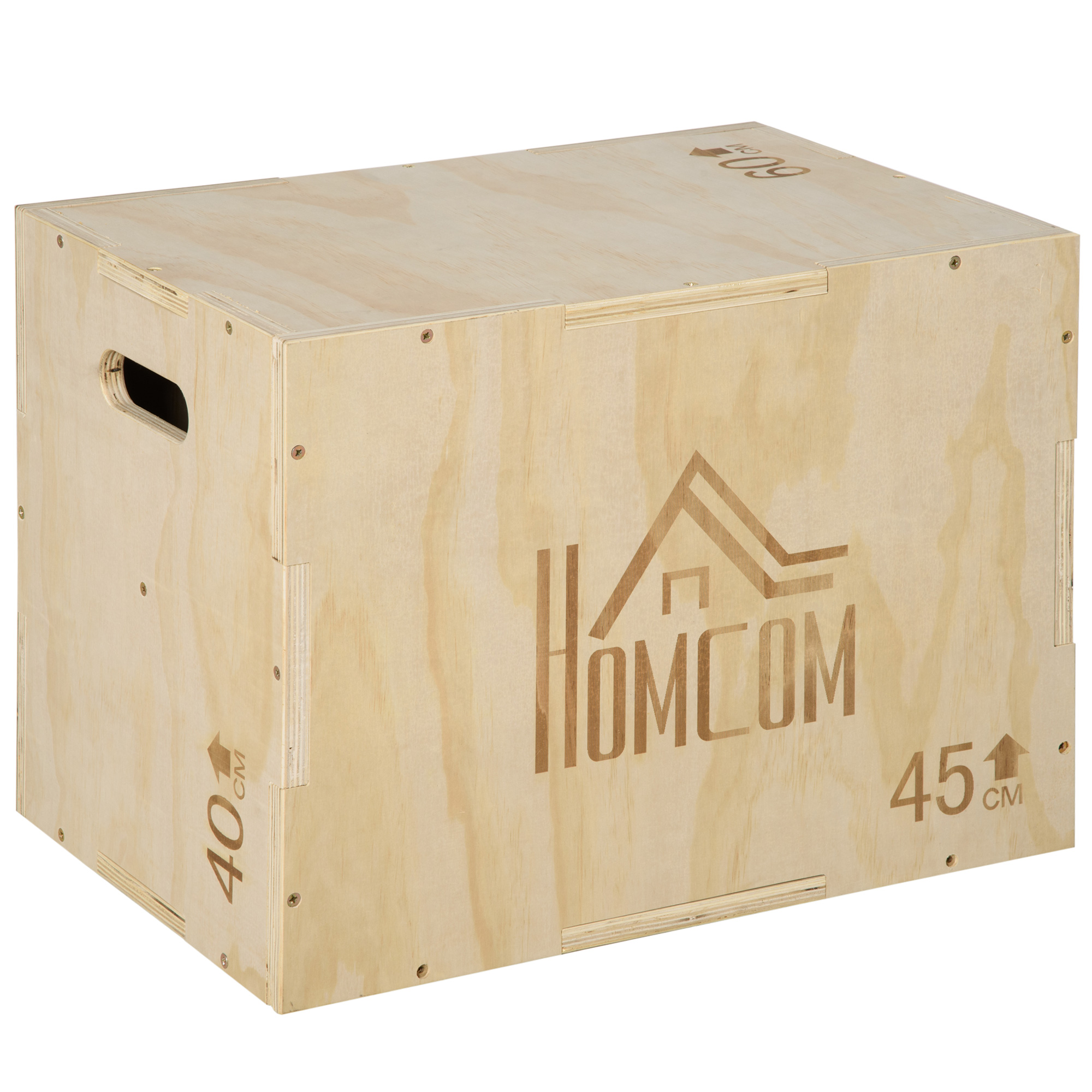 Plyo Box puidust hüppekast plyomeetriline platvorm käepidemega koduseks kasutamiseks 45 x 40 x 60 cm naturaalne puit
