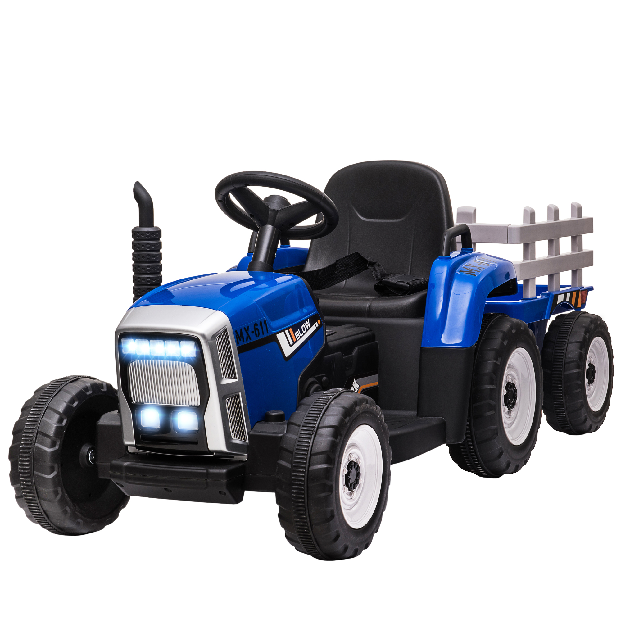 Bērnu elektroauto ar piekabi, tālvadības pulti, priekšējiem lukturiem, 3-6 km/h, 3-6 gadu vecumam, zils