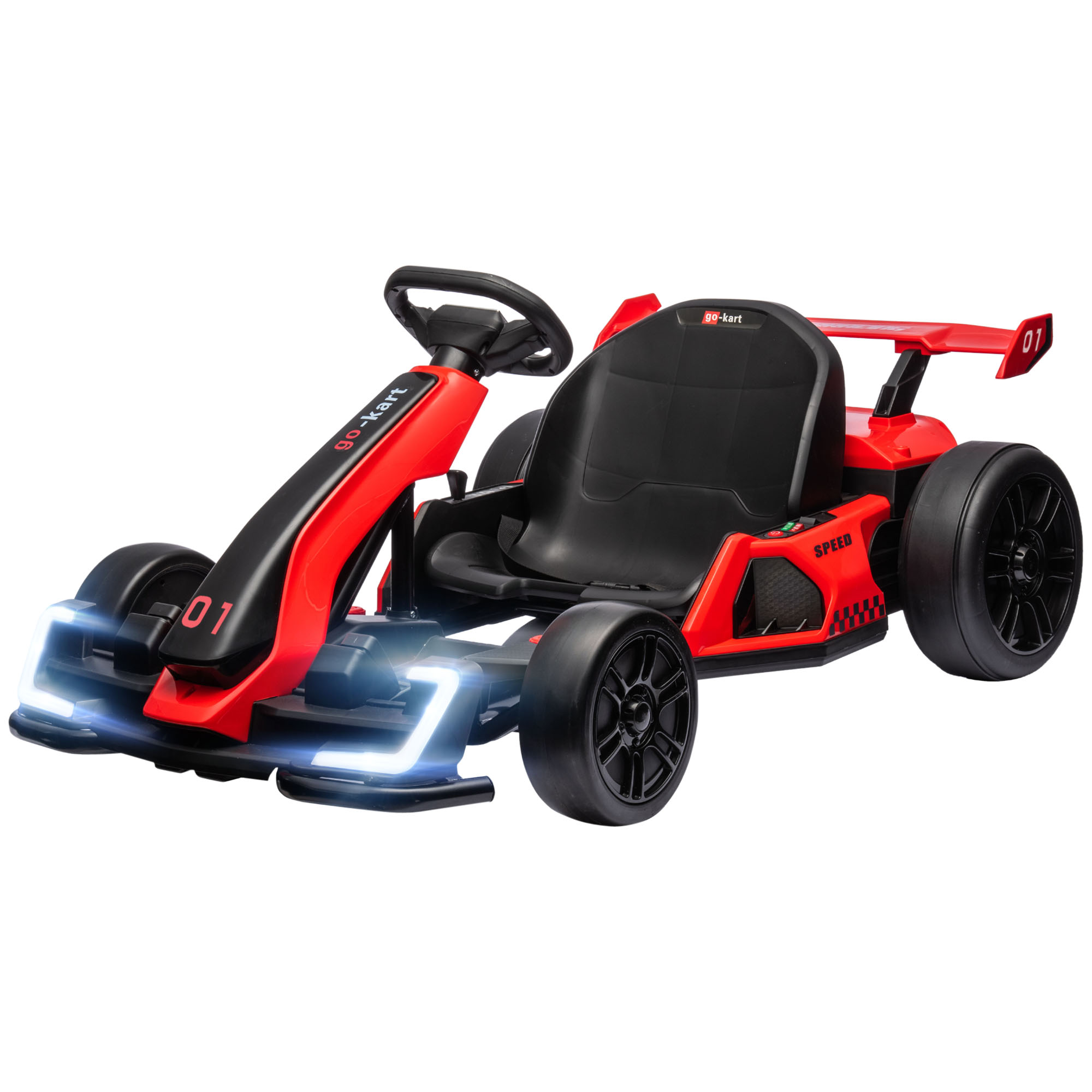 Bērnu kartings, elektriskais kartings ar skaņas signālu un mūzikas funkciju, regulējams sēdeklis, līdz 12 km/h, plastmasa, metāls, sarkans