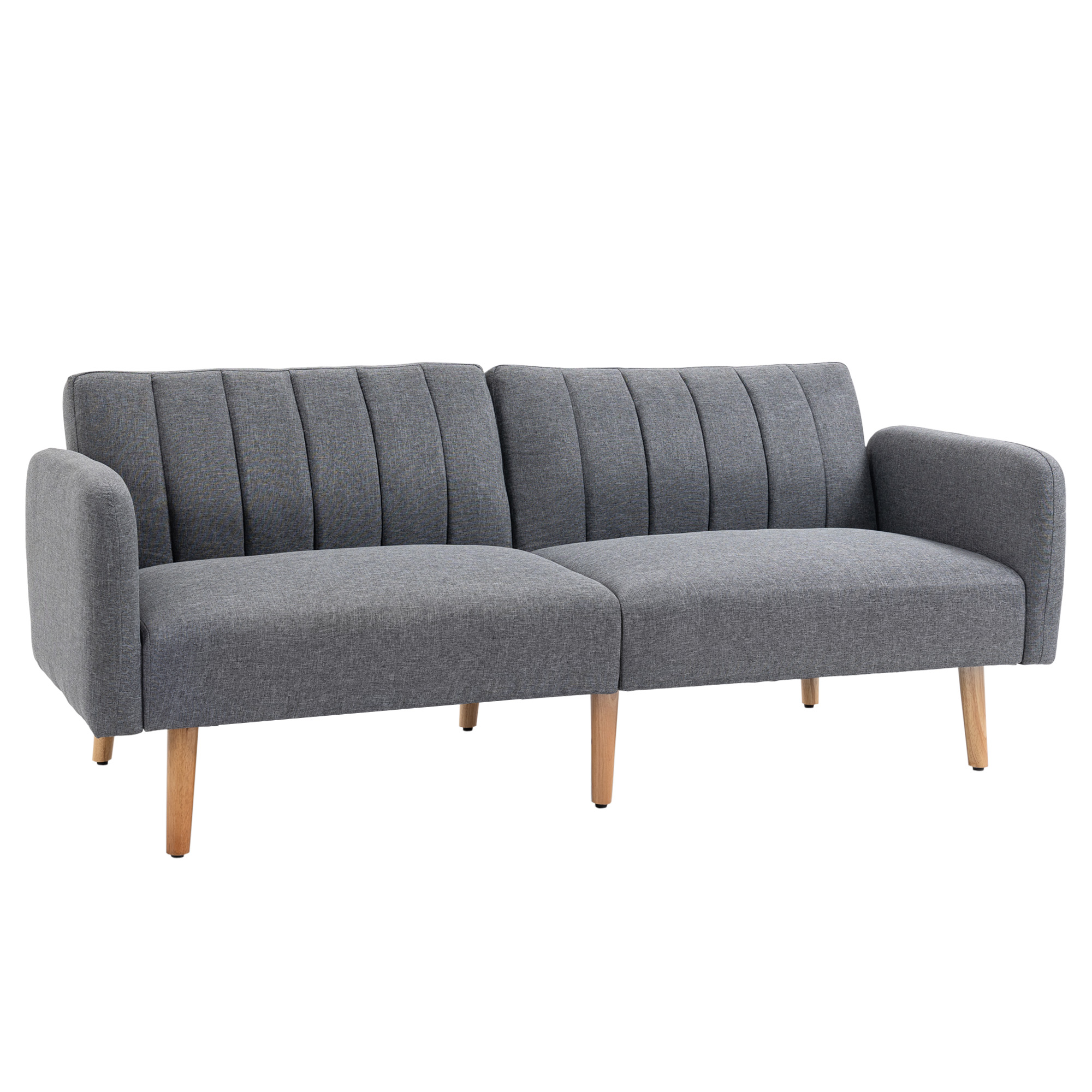 Izvelkams dīvāns, divvietīgs auduma dīvāns, dīvāns ar gulēšanas funkciju, linam līdzīgs poliesters, gumijkoks, 173 x 75 x 73 cm, pelēks