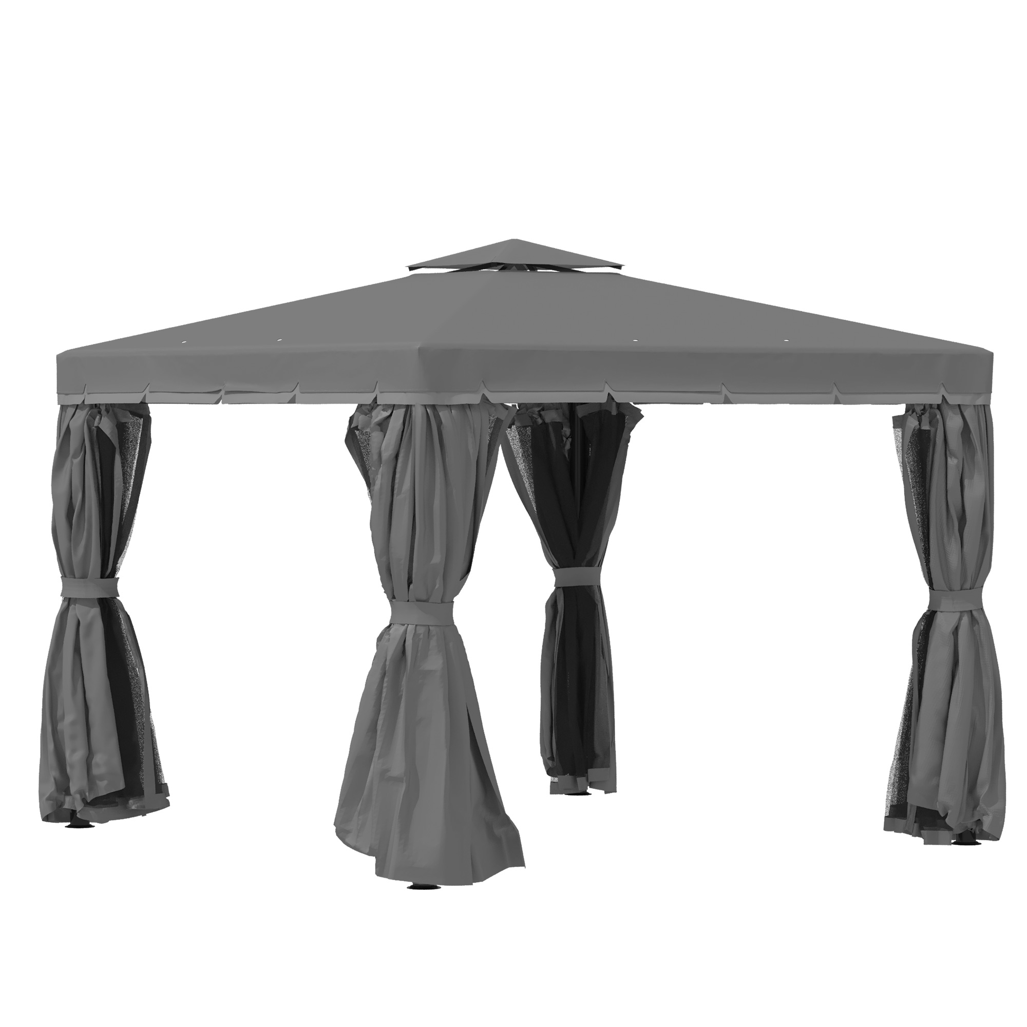 Dārza paviljons, 2,96 x 2,96 m, dārza telts ar dubultu jumtu, pasākumu telts, ballīšu telts ar 4 sānu paneļiem, moskītu tīkls, laikapstākļu izturīga, alumīnijs, poliesters, tumši pelēka