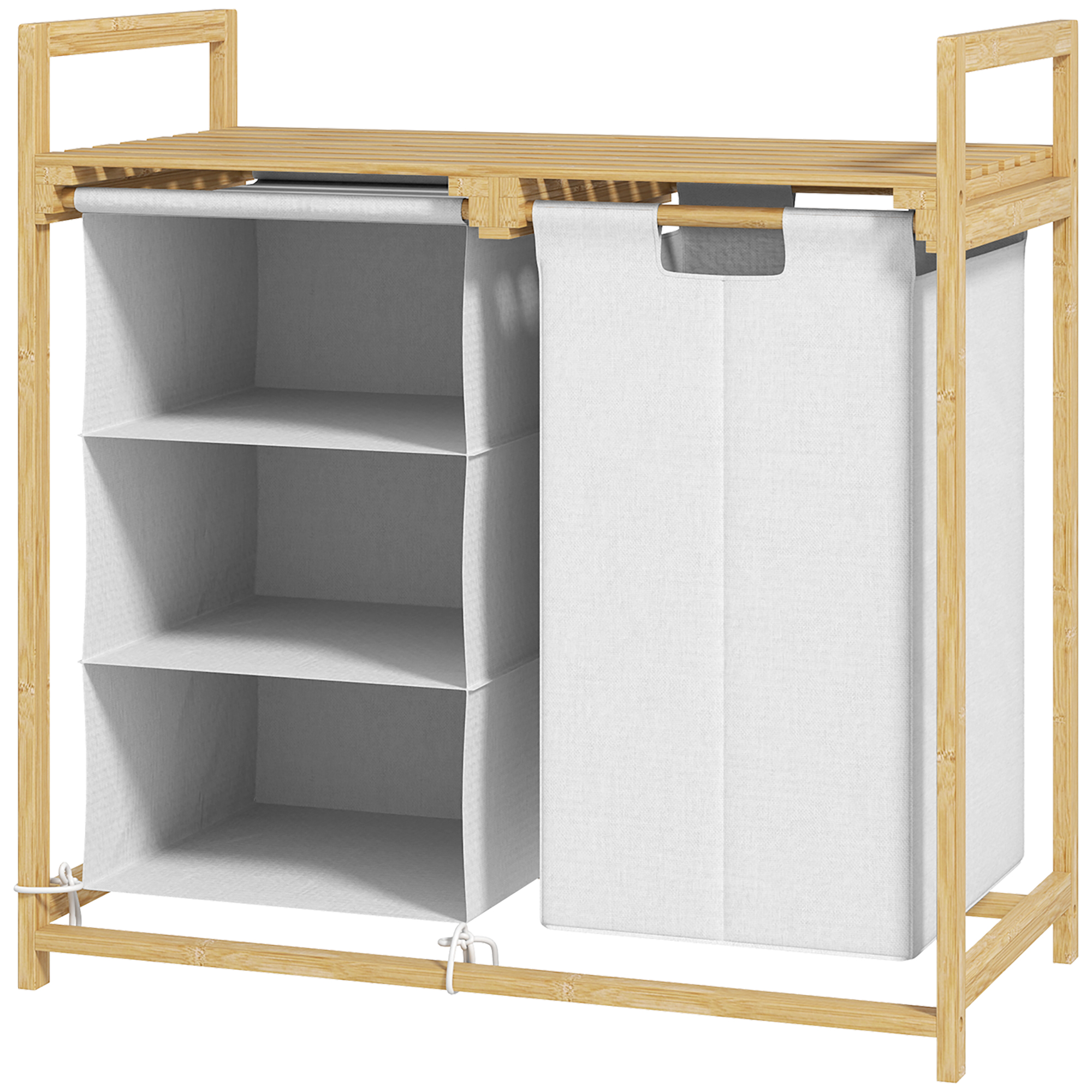 Veļas grozs ar veļas maisu, auduma atvilktne, bambuss, 70x36x70 cm, balts/koks