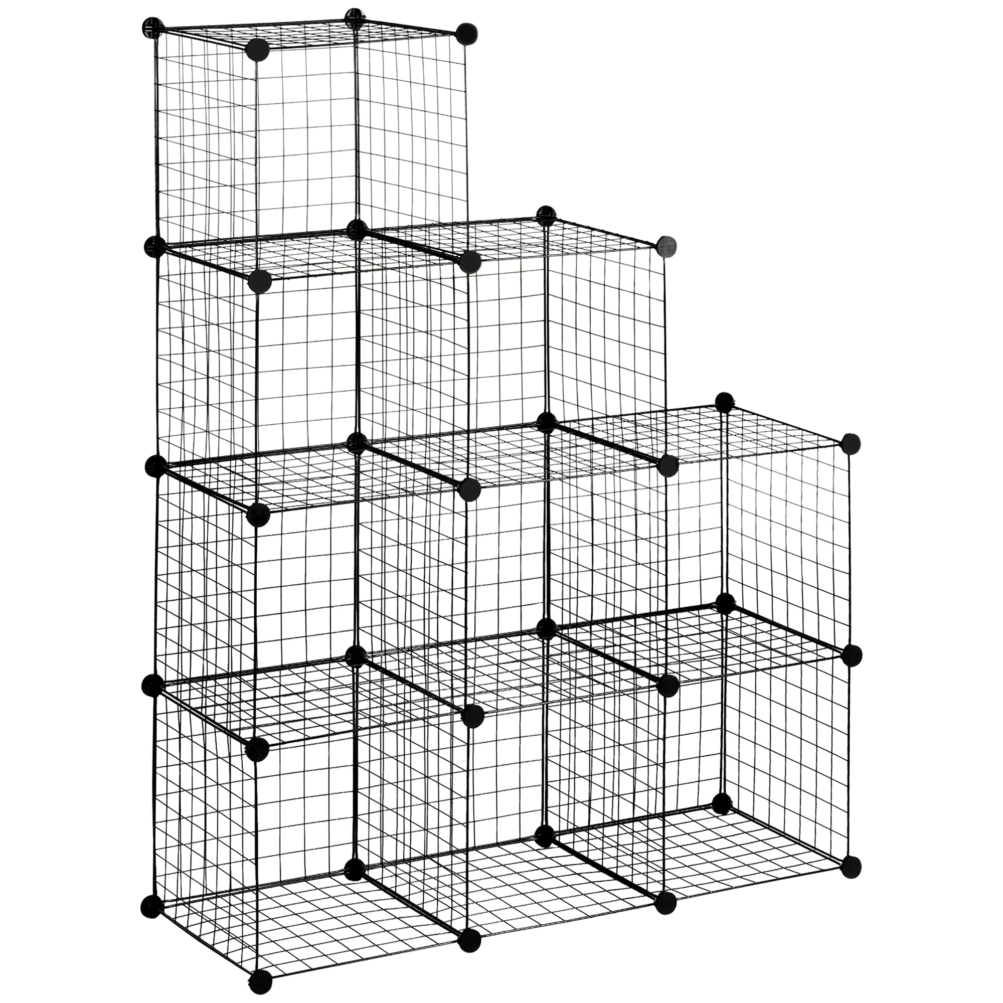Modulāra plauktu sistēma, kuba plaukts, apavu plaukts, 9 kubi, modulārs dizains, tērauds, melns, 35 x 35 x 35 cm kubs