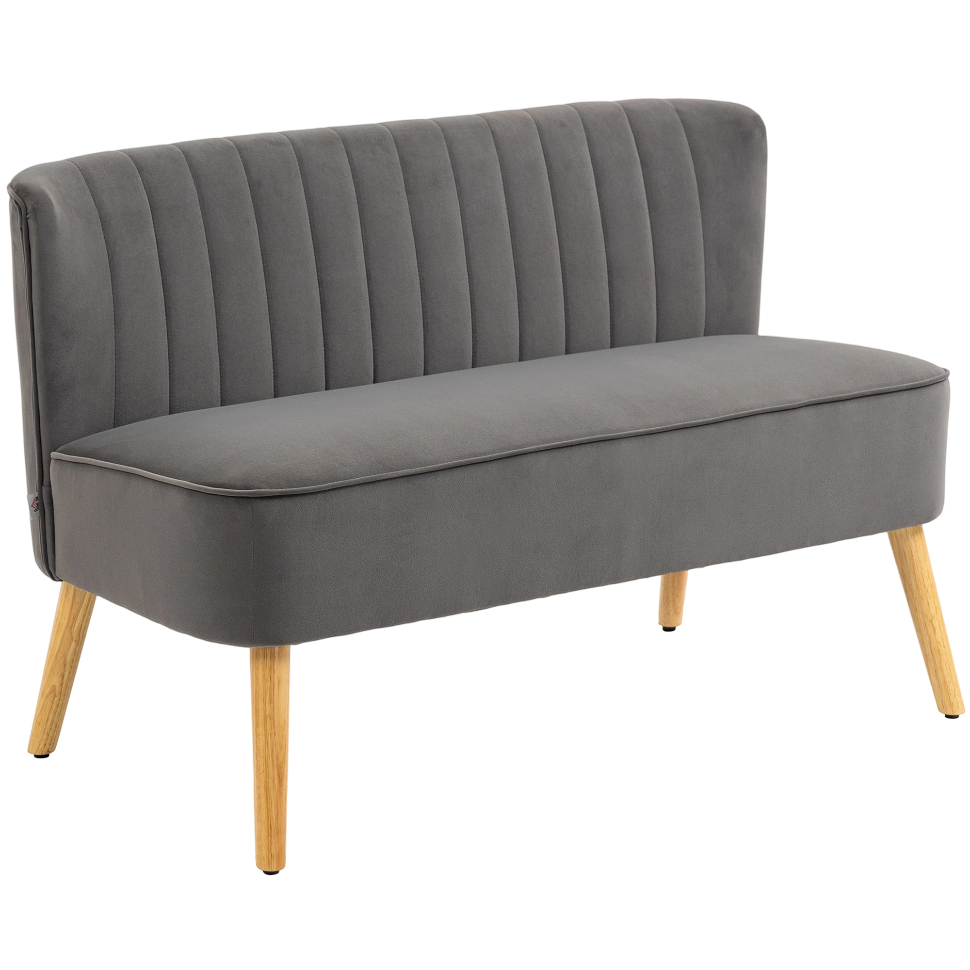 Retro dizaina divvietīgs dīvāns, koka kājas, 117 cm x 56,5 cm x 77 cm, tumši pelēks