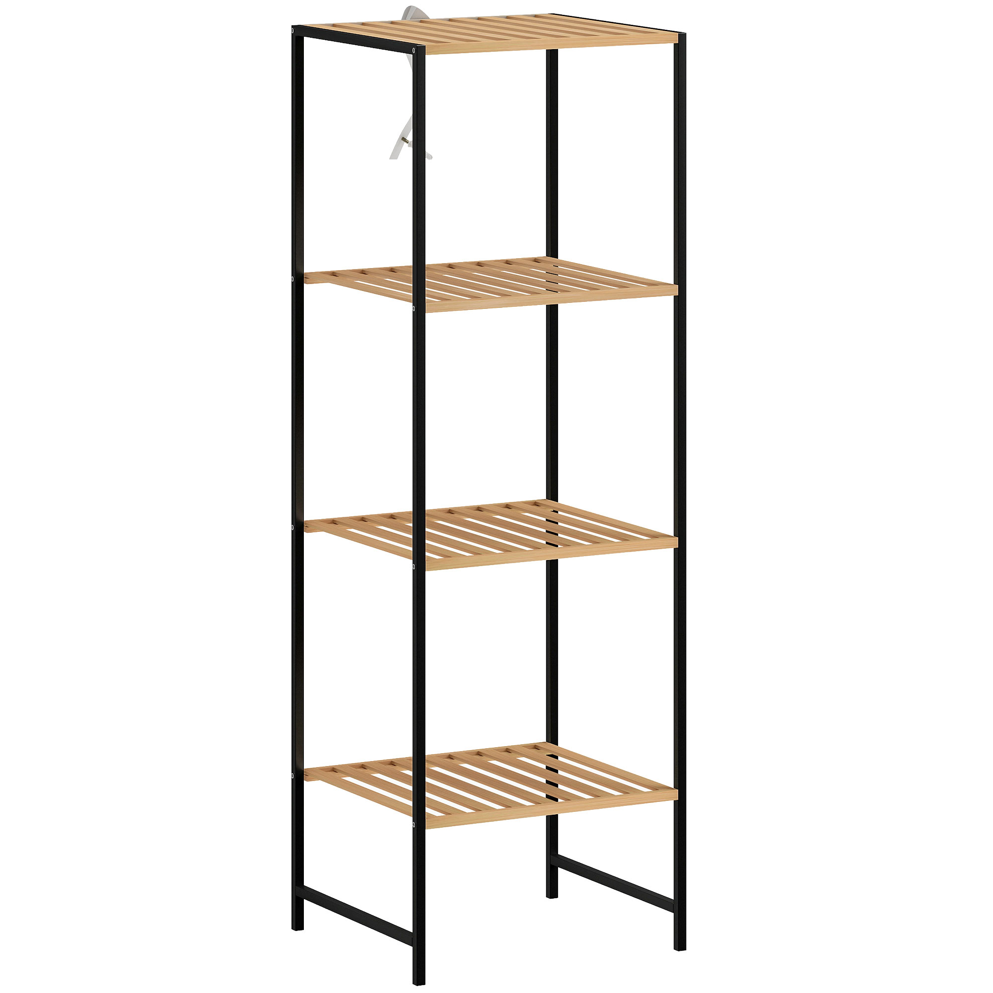 Brīvstāvošs vannas istabas plaukts, izgatavots no bambusa un tērauda, ar 4 plauktiem, 4 līmeņu grāmatu plaukts, 36,5 x 33 x 110 cm, dabīgs