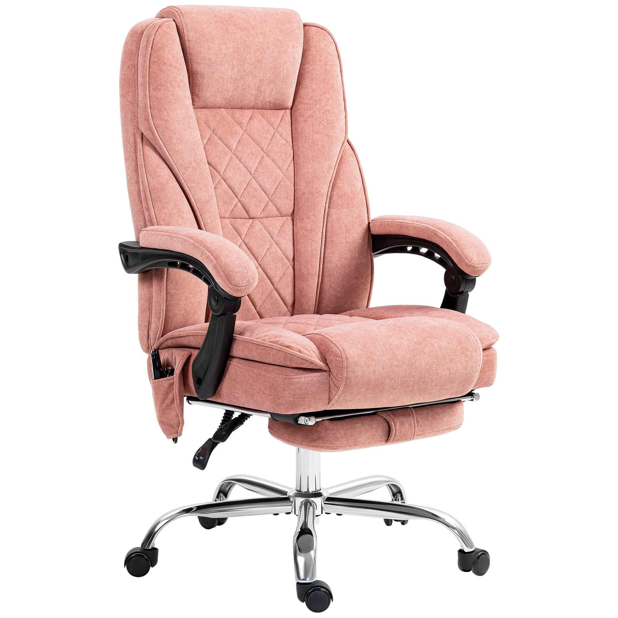 Ergonomisks biroja krēsls ar masāžas funkciju, kāju balstu, grozāms, ritentiņi, rozā