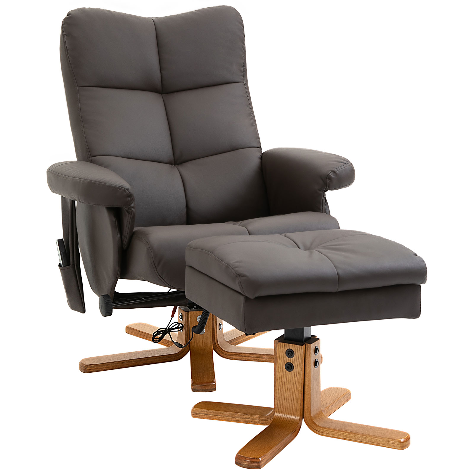 Atgāžams krēsls ar masāžas funkciju, masāžas krēsls ar kāju balstu, TV krēsls, 145° atgāzums, ergonomisks krēsls ar 10 vibrācijas punktiem, mākslīgā āda, brūns, 80 x 86 x 99 cm