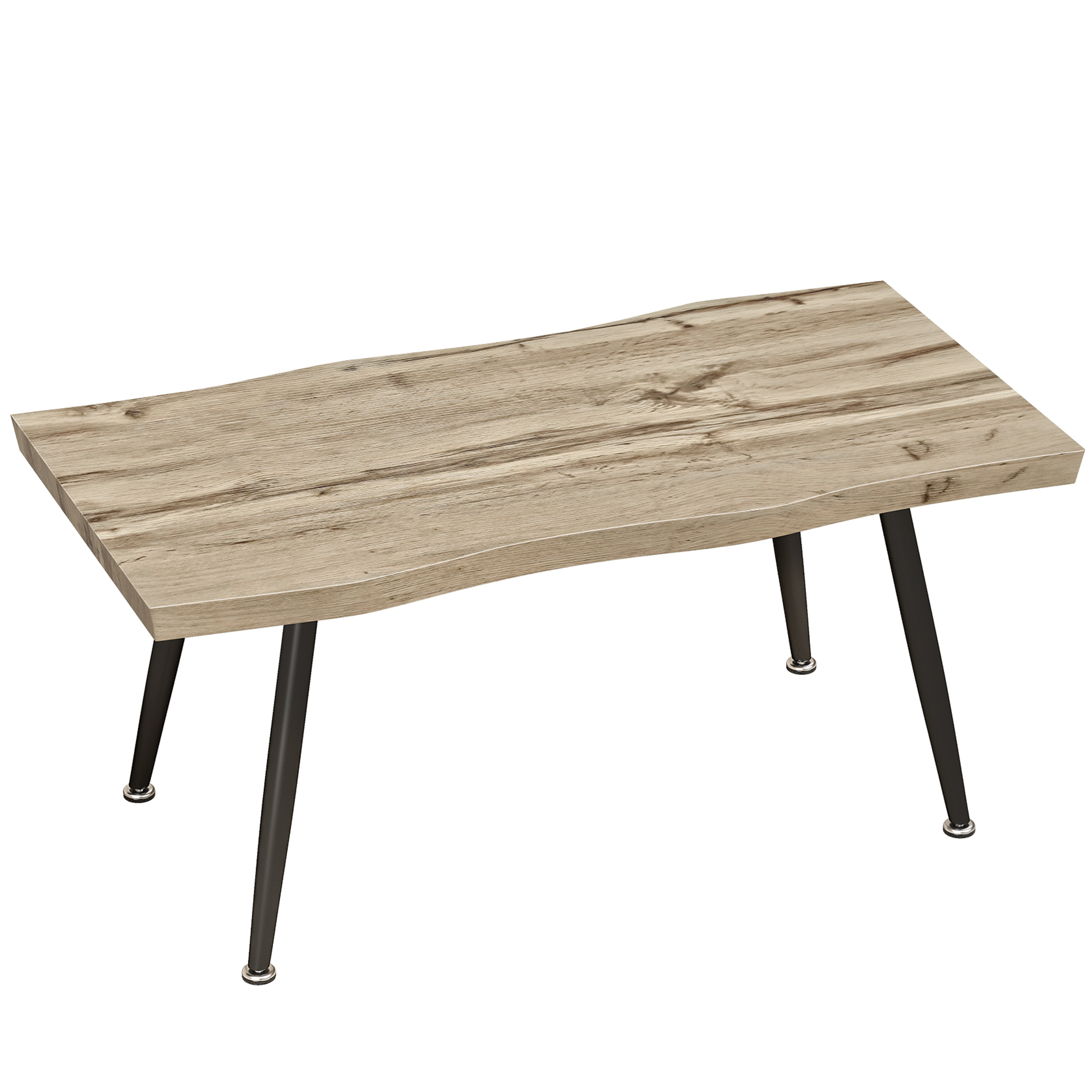 Kafijas galdiņš/sānu galdiņš ar tērauda kājām, 4 cm bieza galda virsma, viesistabas galds, 100 x 50 x 45 cm, ozolkoka un melna krāsa